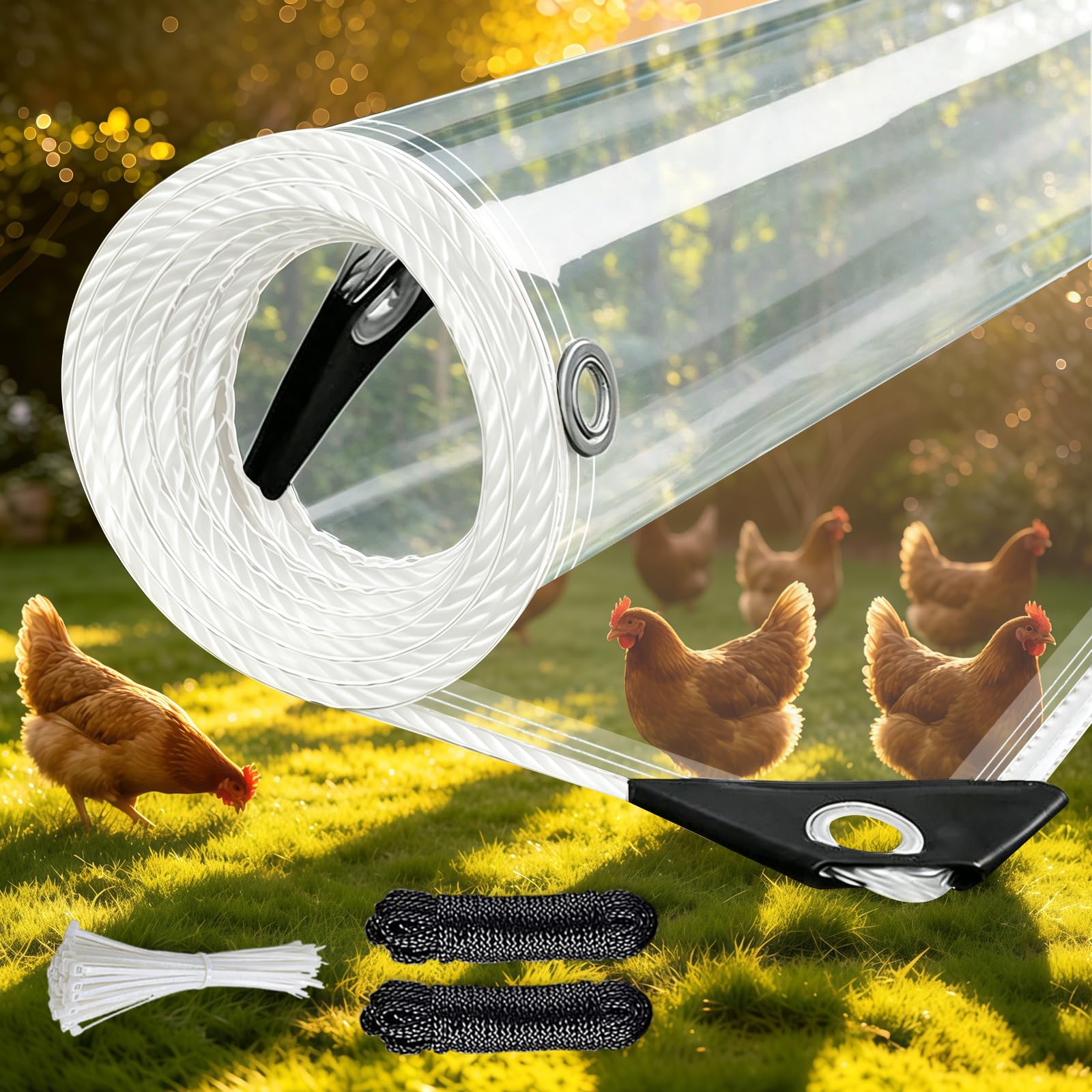 GPCHZM Clear Tarpaulin Waterproof Heavy Duty 3x4m PVC Waterproof Tarpaulin with Reinforced Edges Eyelets for Coop Camping Garden Gazebo Outdoor Roof Protection with Cable Ties