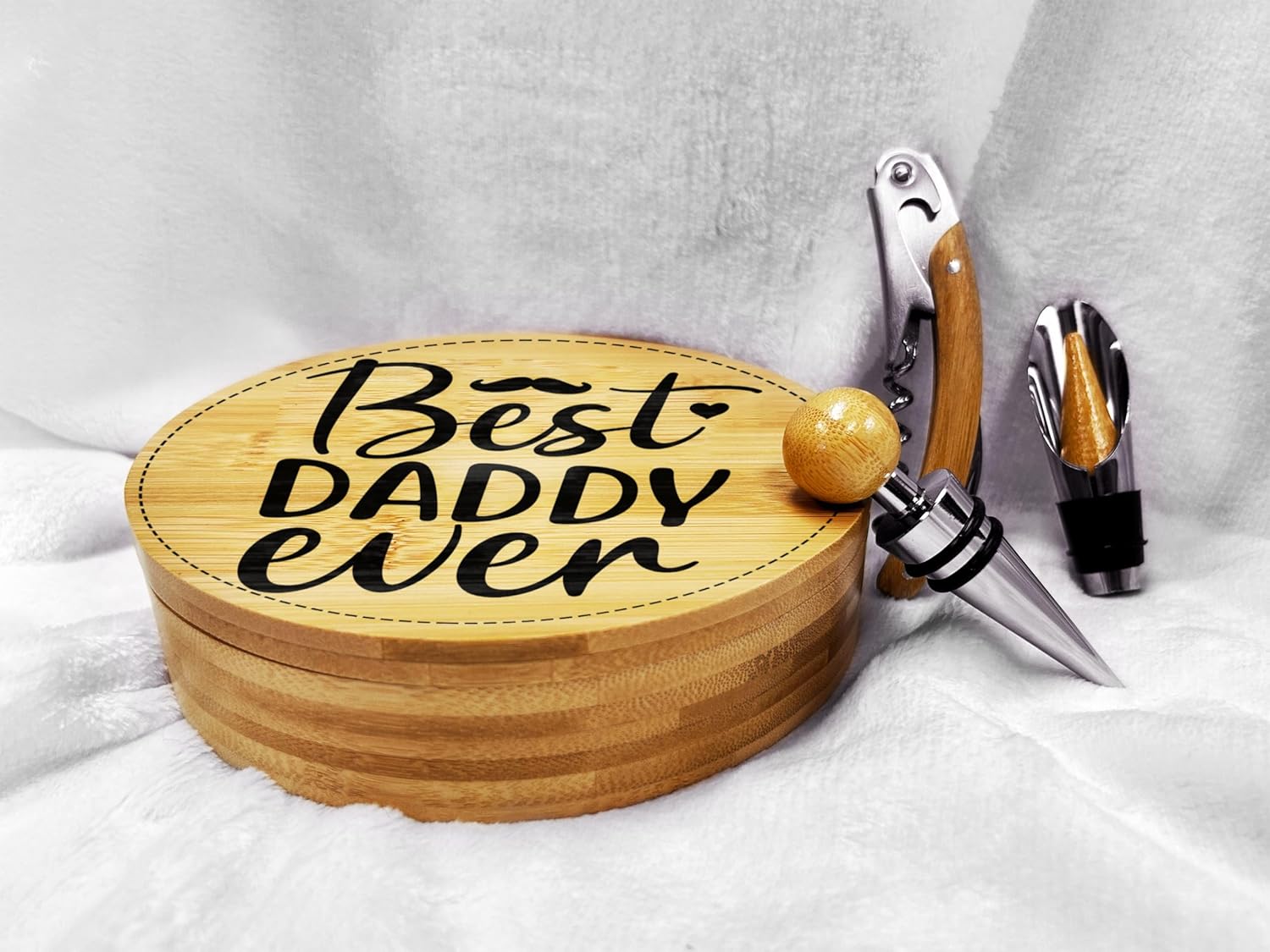 Best Daddy Ever Bamboo Wine Bottle Opener Tool Set, Wine Set Gifts for Men, Wine Kit, Wine Tools, Essential Wine Tools, Father's Day Birthday Christmas Gift Idea For Men