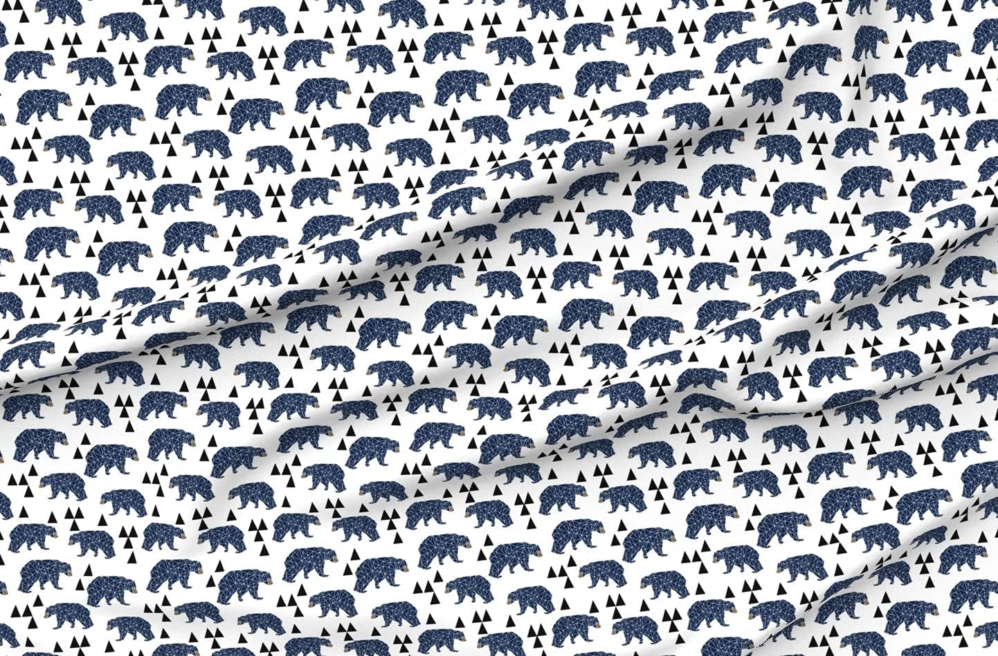 Spoonflower Fabric - Geo Bear Camping Blue Navy Kids Room Triangles Mountains Boy Nursery Printed on Polartec(R) Fleece Fabric by The Yard - Sewing Blankets Loungewear and No-Sew