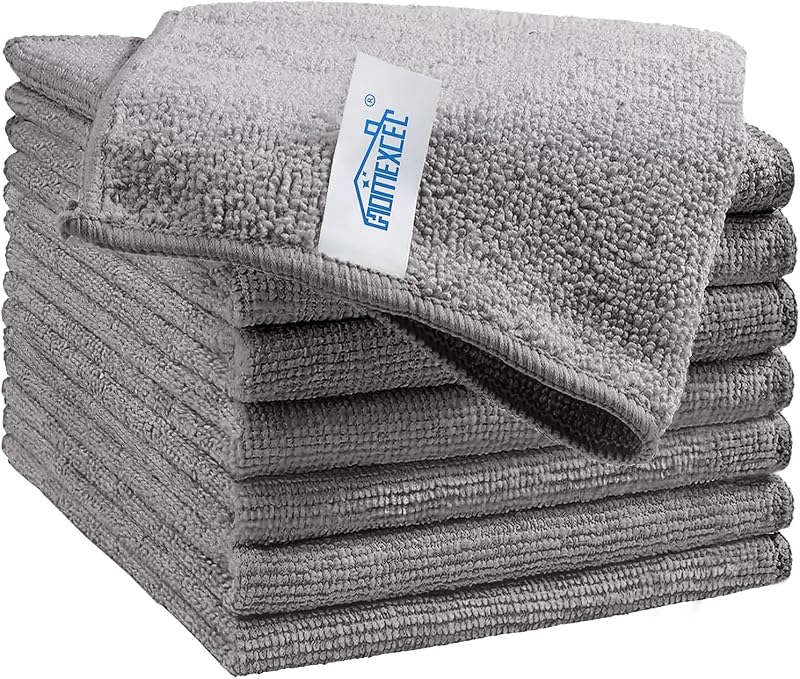 8PK Microfiber Cleaning Cloth, Cleaning Rags for Home, 11.5x11.5in | Reusable, Lint Free, Scratch-Free and Highly Absorbent Towels for Kitchen, Window and Glass, Cars, Grey