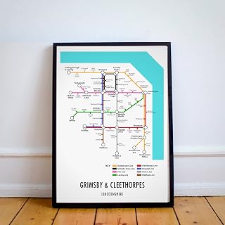 Grimsby Cleethorpes, Lincolnshire Underground Style Transport Map Art Print A3 Gift Customisable (Unframed)
