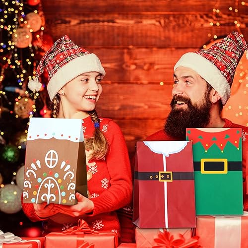 Miniatura 4 de Zhanmai 24 bolsas de regalo de Navidad, bolsas de Navidad a granel con calcomanías de sellado, bolsas de papel pequeñas para almuerzo, bolsas de