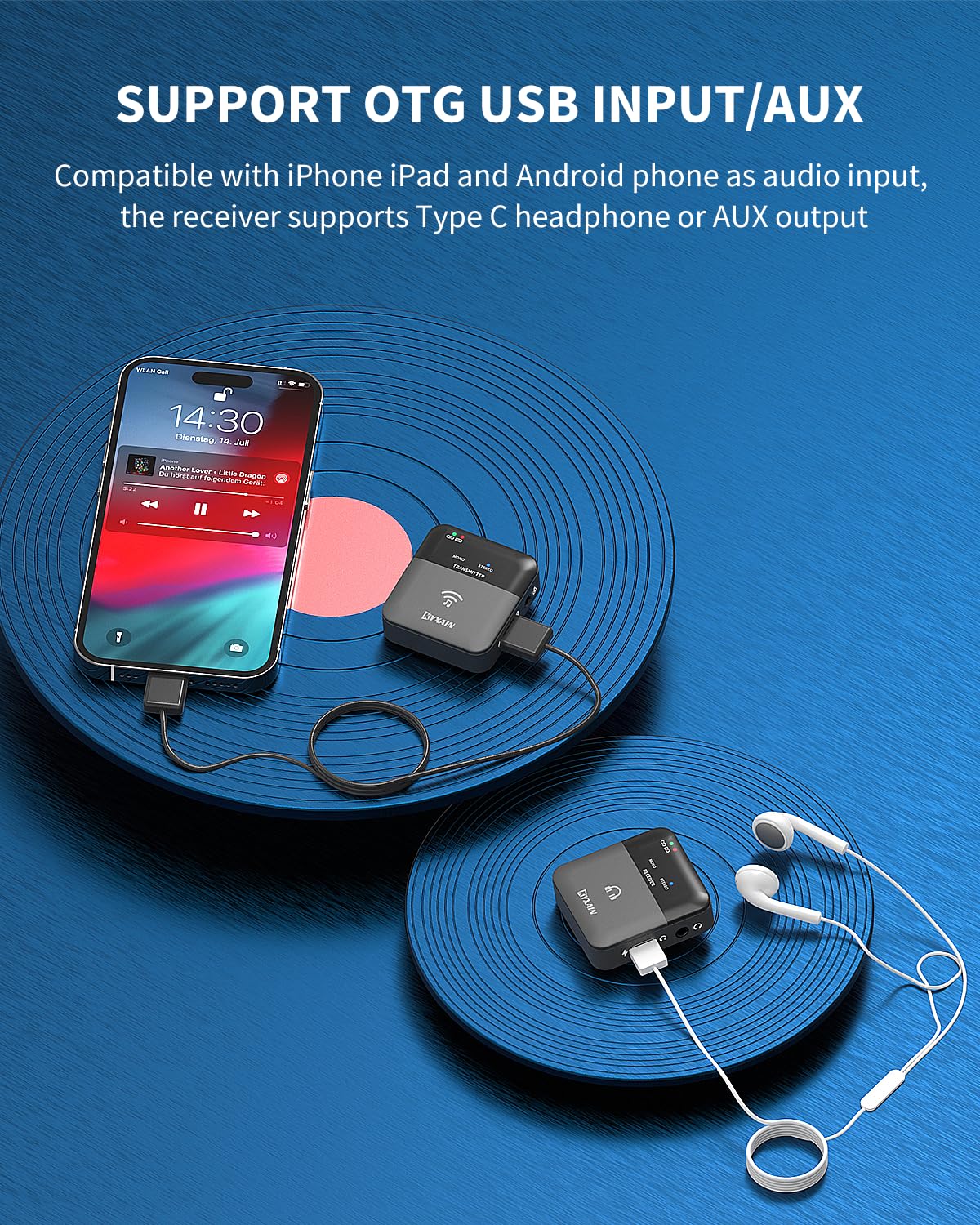 2,4 GHz Wireless In Ear Monitorsystem, 24Bit/48K Mono Stereo Wireless IEM System mit Transmitter Beltpack Empfänger Auto Pairing, OTG USB Eingang, für Studio Band Live Performance