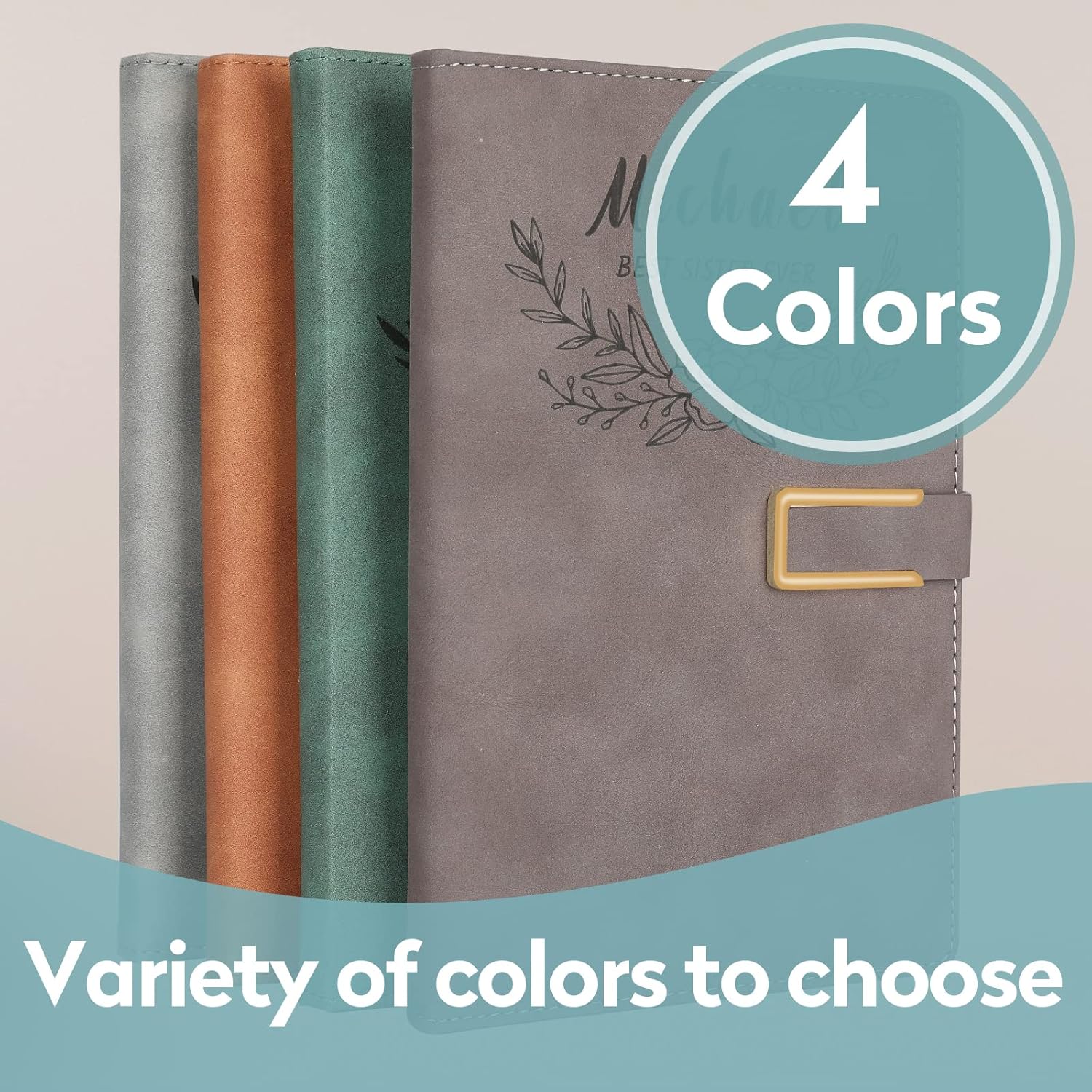 Personalized Leather Journal, Gray, 7 Design to Custom, Notebook for Women, Men, Customized Journals to Write In, Diary for Girls, 2022 Planner, Personalized Gift for Sister, Girl, Boy, Mom and Dad