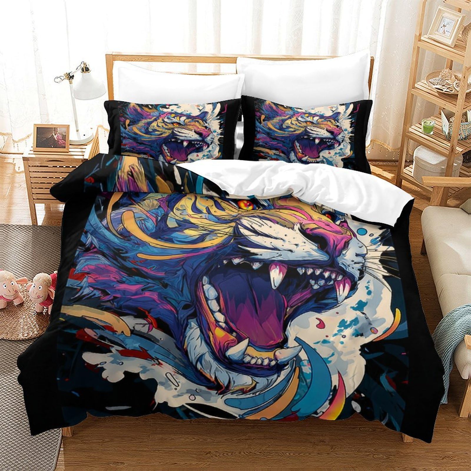 Housse de couette tigre 3D respirante et ultra douce pour lit 260x220cm