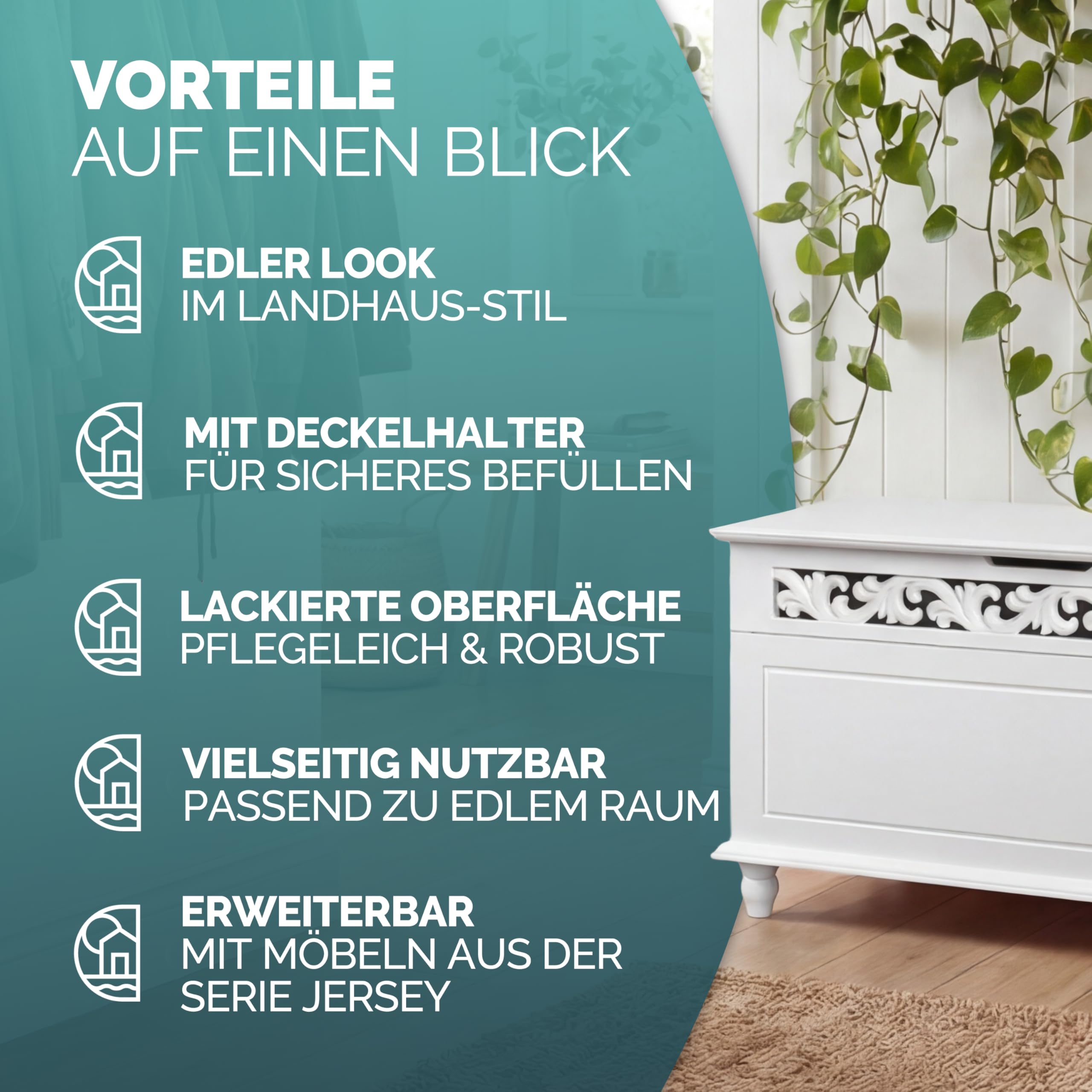 Casaria® Holztruhe Jersey mit Deckel groß klappbar XXL Stauraum Sitzbank Truhe Holzkiste Schatztruhe Box Schuhbank Truhenbank Wäschetruhe weiß 80x40cm