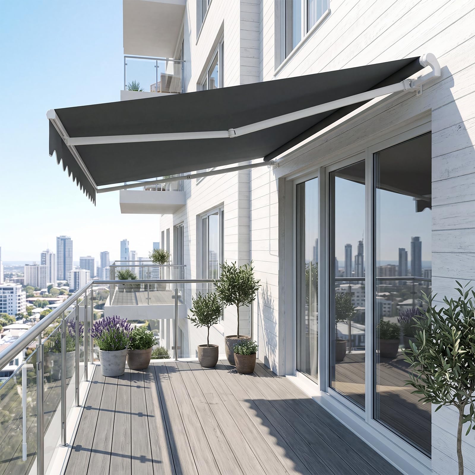 COSTWAY Store Banne de Manuel Rétractable de 4 x 2,5M Angle Réglable 5-35°, Auvent de Terrasse avec Tissu Résistant aux UV et à l'eau Cadre en Aluminium, pour Jardin Terrasse (Gris)