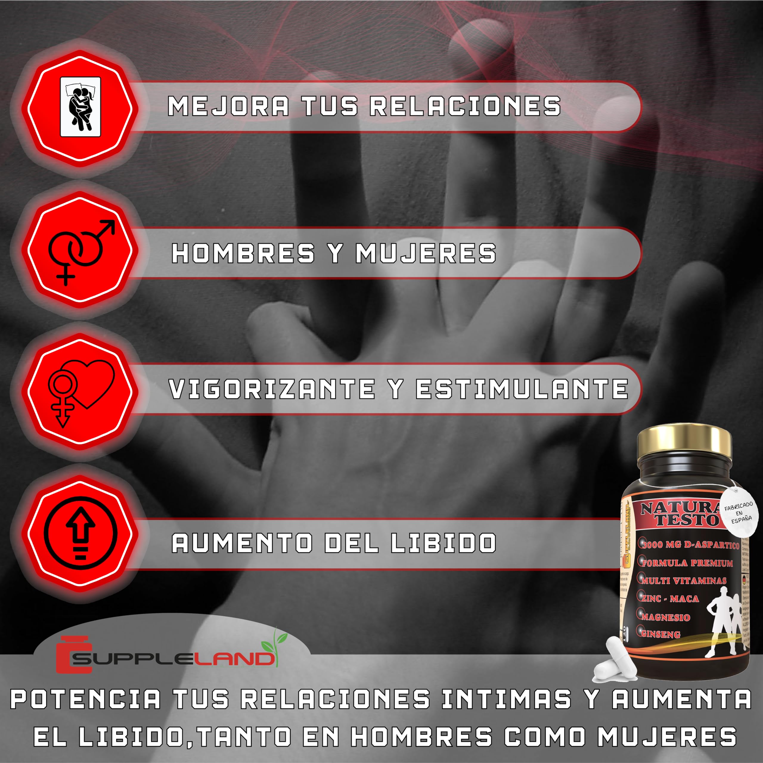 Testosterona Hombre 120 Capsulas - Zinc, Maca, Ginseng, Acido Aspartico y Vitamina D + Energia, Para Perder o ganar masa muscular, Activador Metabolico.