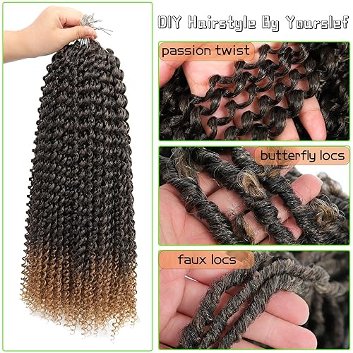 Miniatura 4 de Pelo Passion Twist 7 paquetes de cabello Passion Twist Crochet onda de agua, cabello trenzado Passion Twist para trenzas de ganchillo de mariposa,