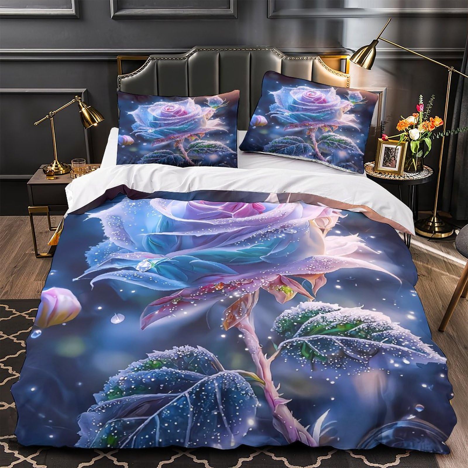 Housse de couette 260x220 coucher de soleil flamants roses avec fermeture éclair