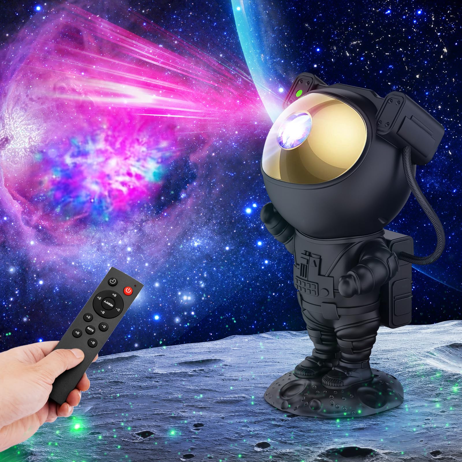 Astronauta Cielo Stellato Galassia Proiettore, Proiettore Stellare Astronauta con timer e telecomando,Testa Ruotabile a 360°,Luminosità e Velocità Regolabili, Regalo per Bambini e Adulti,Oro nero
