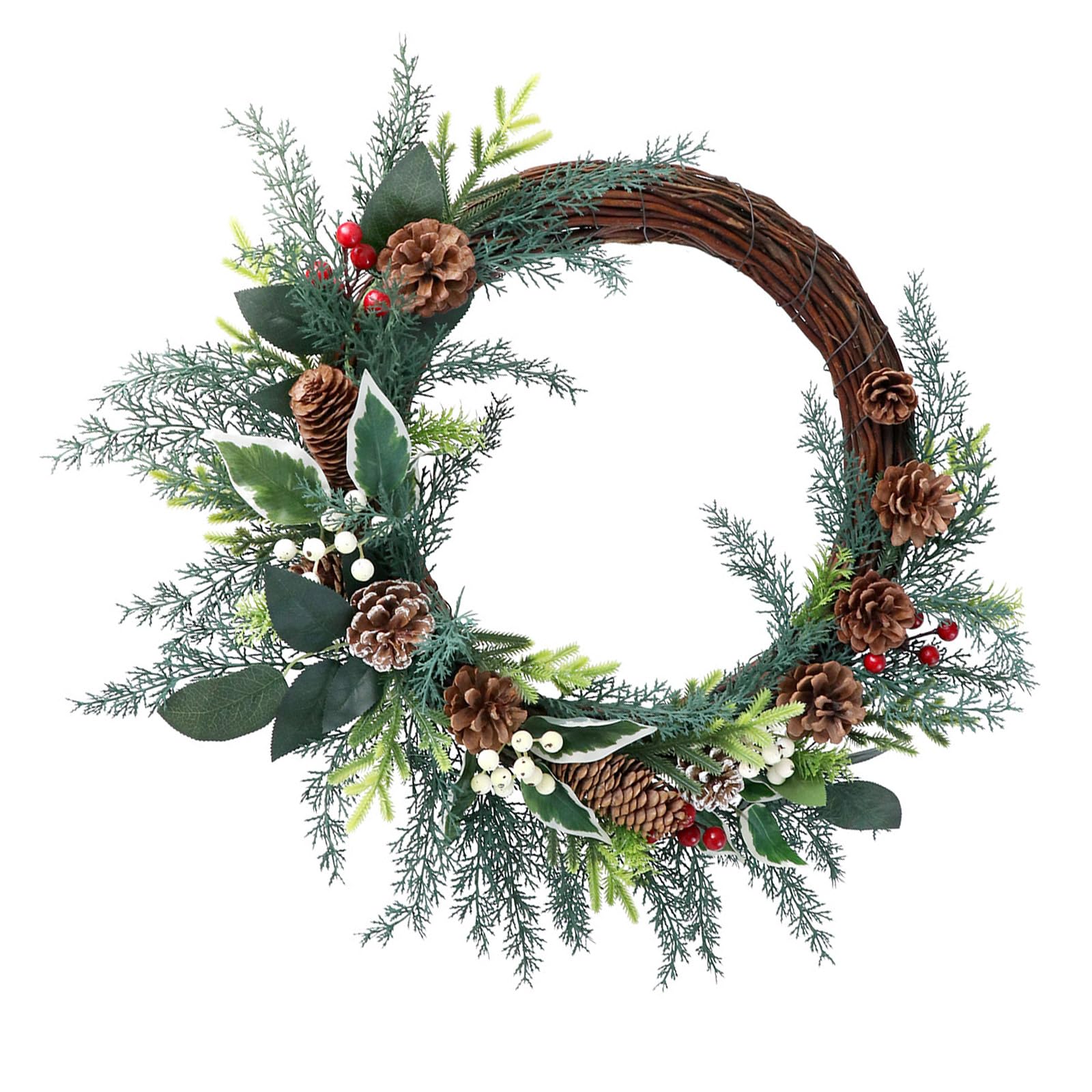 Jazuaiao Artificial Wreath Christmas Wreath with Pinecone Berries Decoration for Front Door Garden Yard Christmas Decorations LED Lights Decoration
