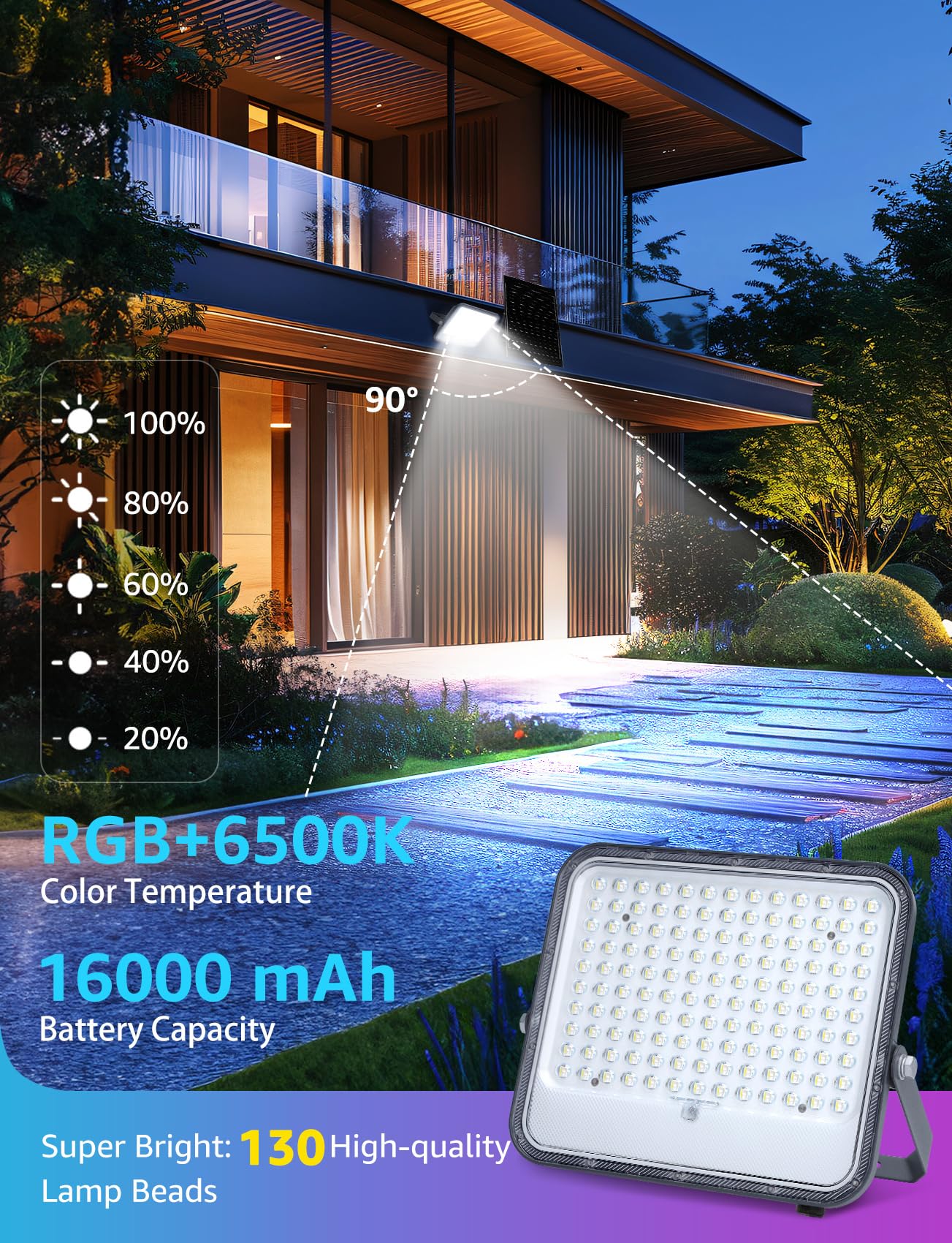 Aigostar Focos LED Exterior Solares RGBW 200W, Control Remoto, 2 pcs | Proyector LED RGB+6500K y 3 Modos, Regulable, Control Remoto, IP66 Impermeable, para Fiestas Jardín Terraza, 2 pcs