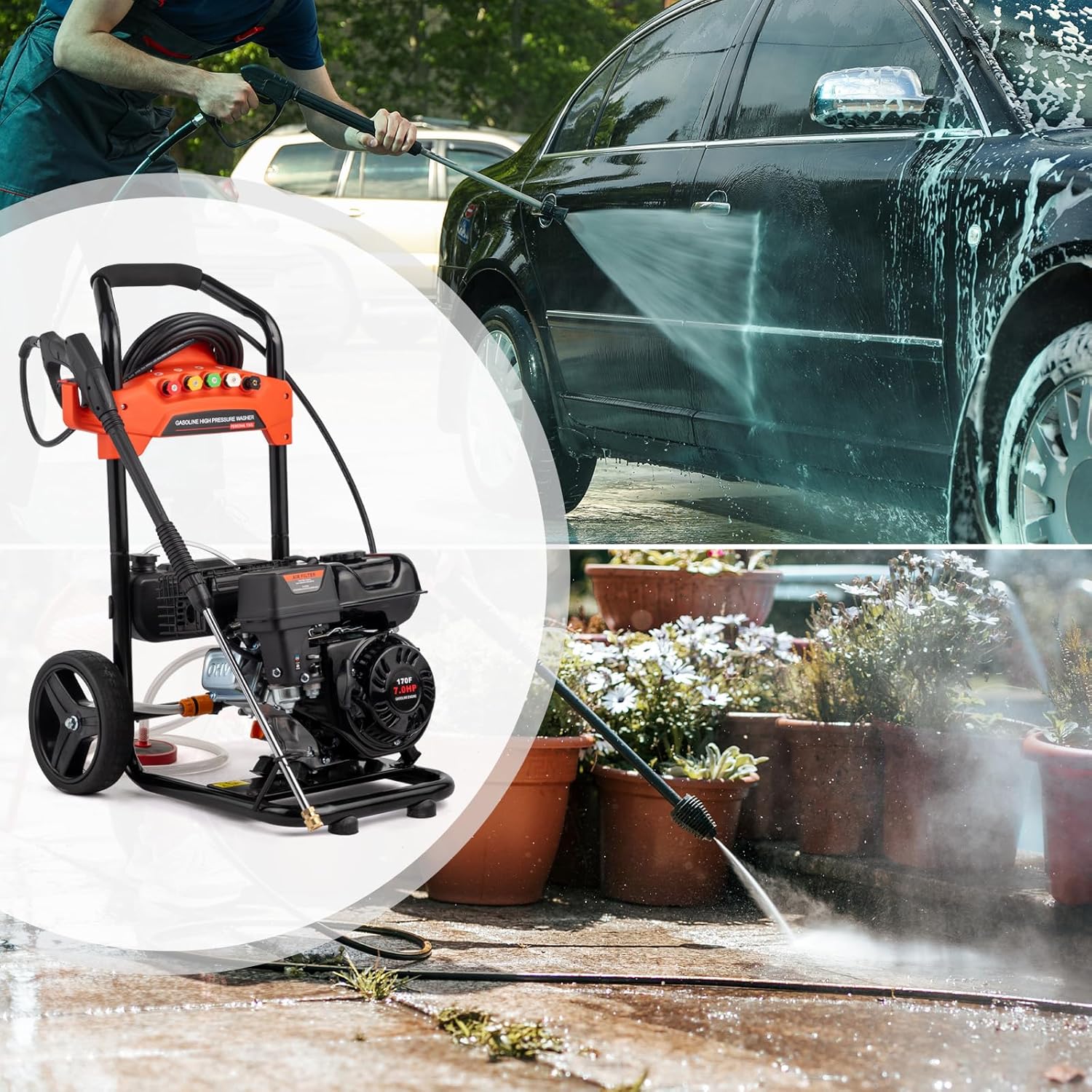 Winado Gas Pressure Washer, 2700 PSI and 2.3 Max GPM, 5 Nozzle Tips 26FT Hose Power Washer with Soap Tank/Spray Gun and Wand, High Pressure Washers for Cars/Fences/Driveways EPA Certified