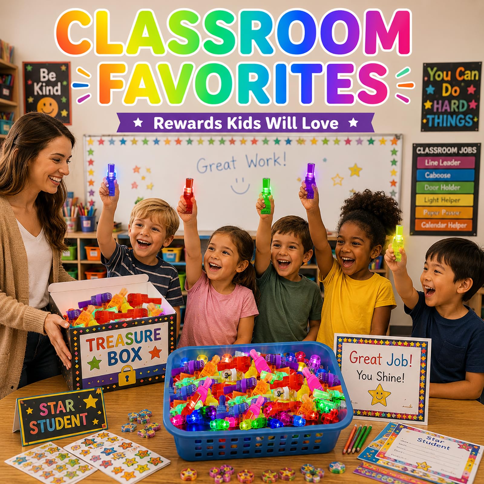 Budbof 40 piezas de recuerdos de fiesta para niños, luces LED de dedos, 8 diseños de juegos, recuerdos de fiesta de cumpleaños, rellenos de bolsas de regalo, rellenos de piñata, recompensas de aula