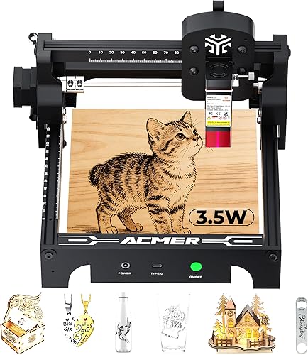 Miniatura 12 de Acmer S1 Máquina de Grabado y Corte Láser, 3.5W (3500mW) para Madera, Acrílico, Cuero, Plástico - Área de Grabado Compacta de 130x130mm, Proyectos