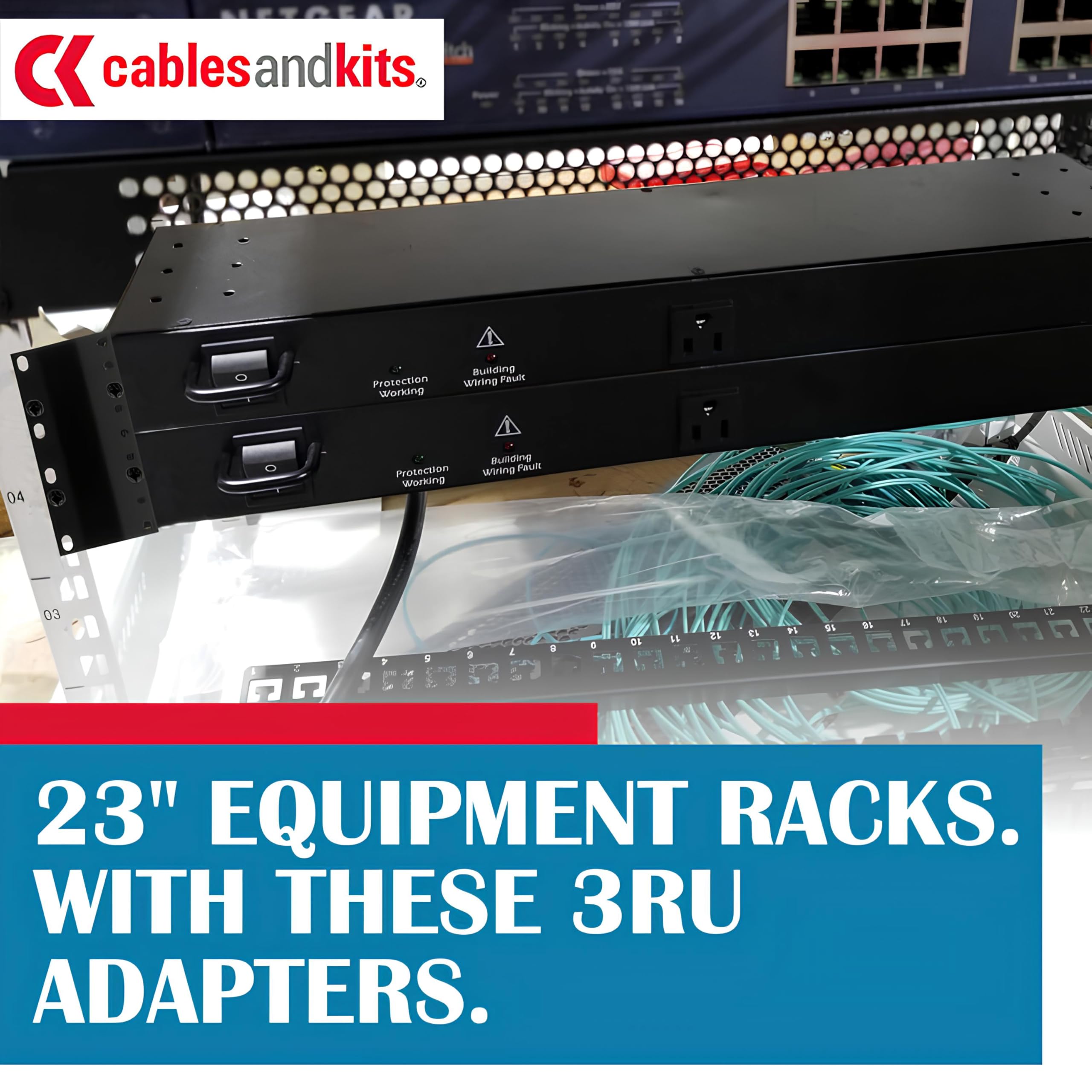 CablesAndKits Adaptateur rack 3RU (unité 3 racks), convertit un rack de 58,4 cm à un espacement de 48,3 cm, pour ordinateurs, serveurs ou équipements réseau