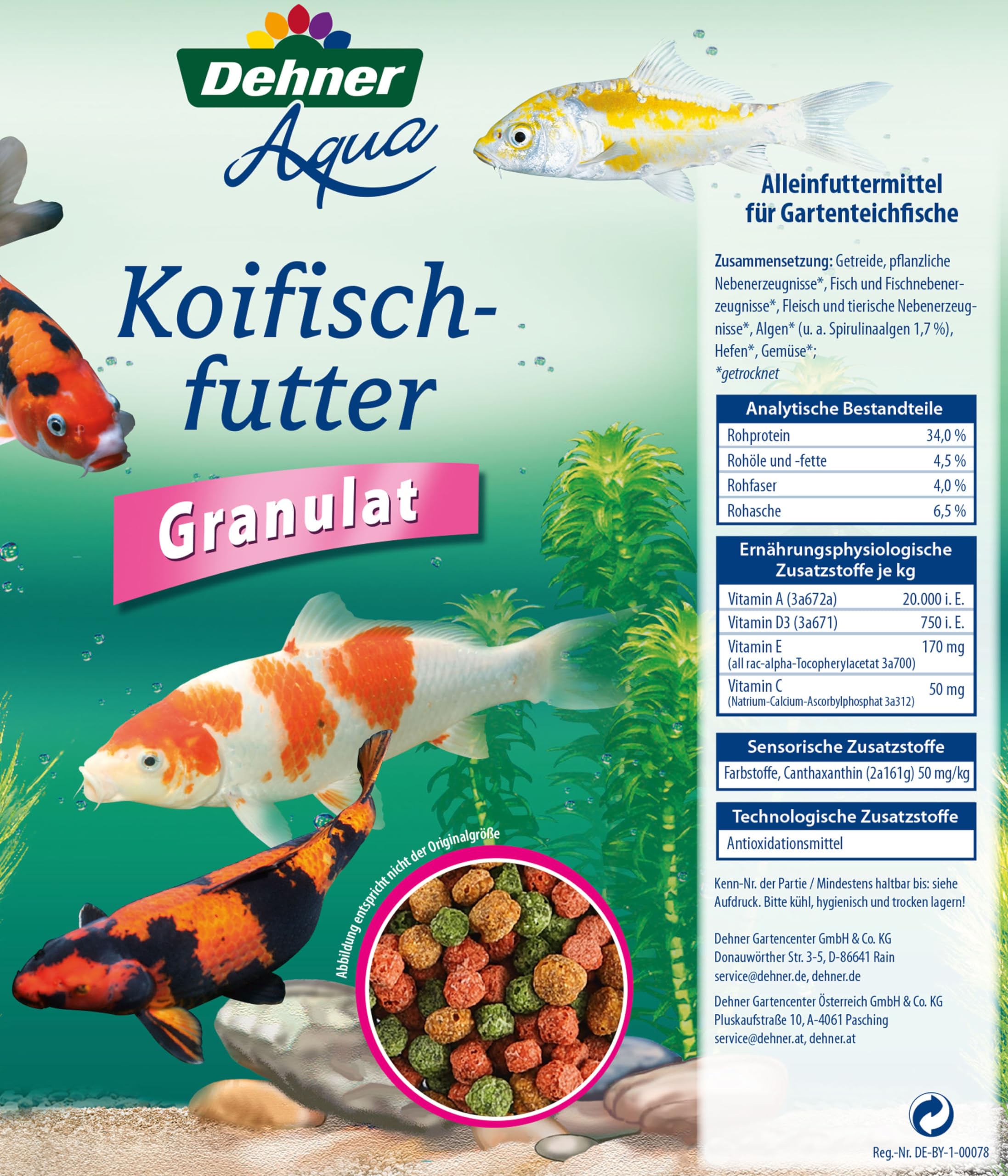 Dehner Aqua Comida para Peces koi granulada, 10 l