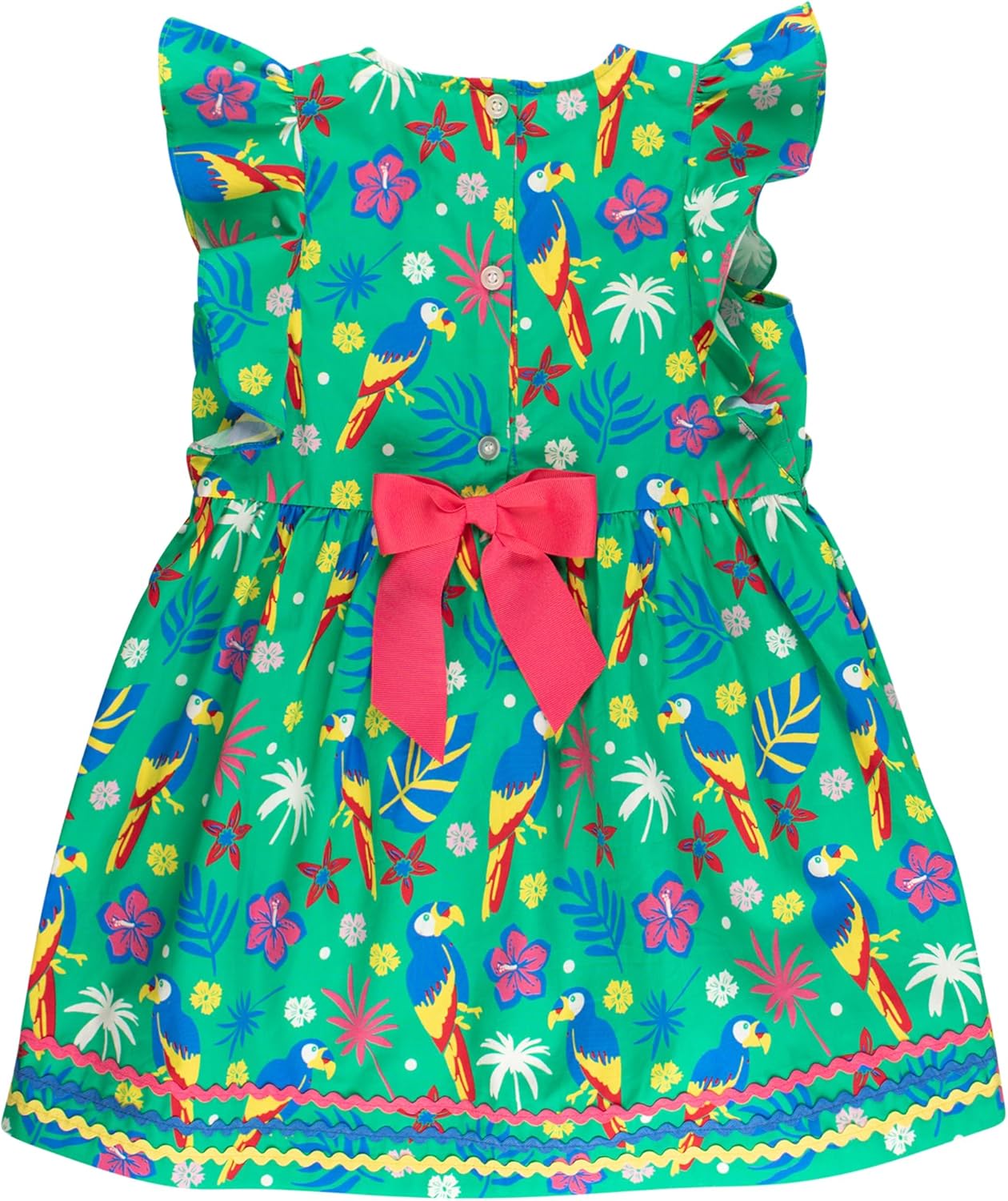 RuffleButts Girls Woven Butterfly Sleeve Bow Dress