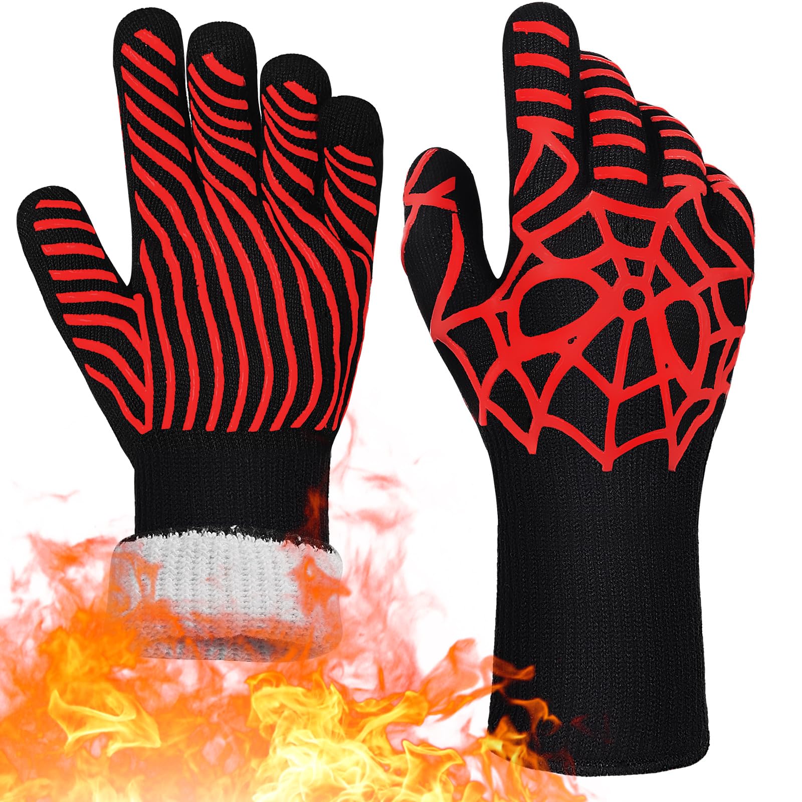 SOTATOO BBQ Gloves, 1472°F Heat Resistant Grilling Gloves Silicone Non-Slip Washable Oven Mitts, Grill Gloves for Barbecue, Grilling, Cooking, Baking, Camping, Smoker