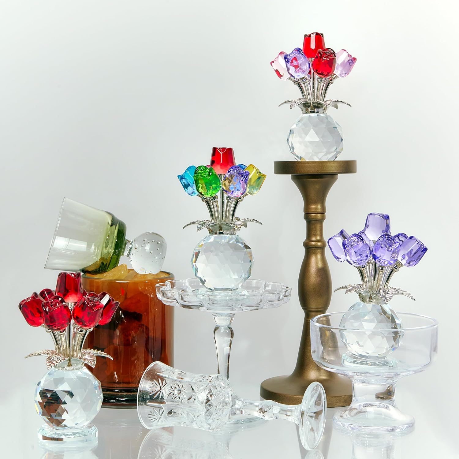 Crystal Red Rose Flower Collectible Figurine with Base Glass Rose Figurine Decor Paperweight Gift for Women Mom(4.7 * 2.8in) - Image 9