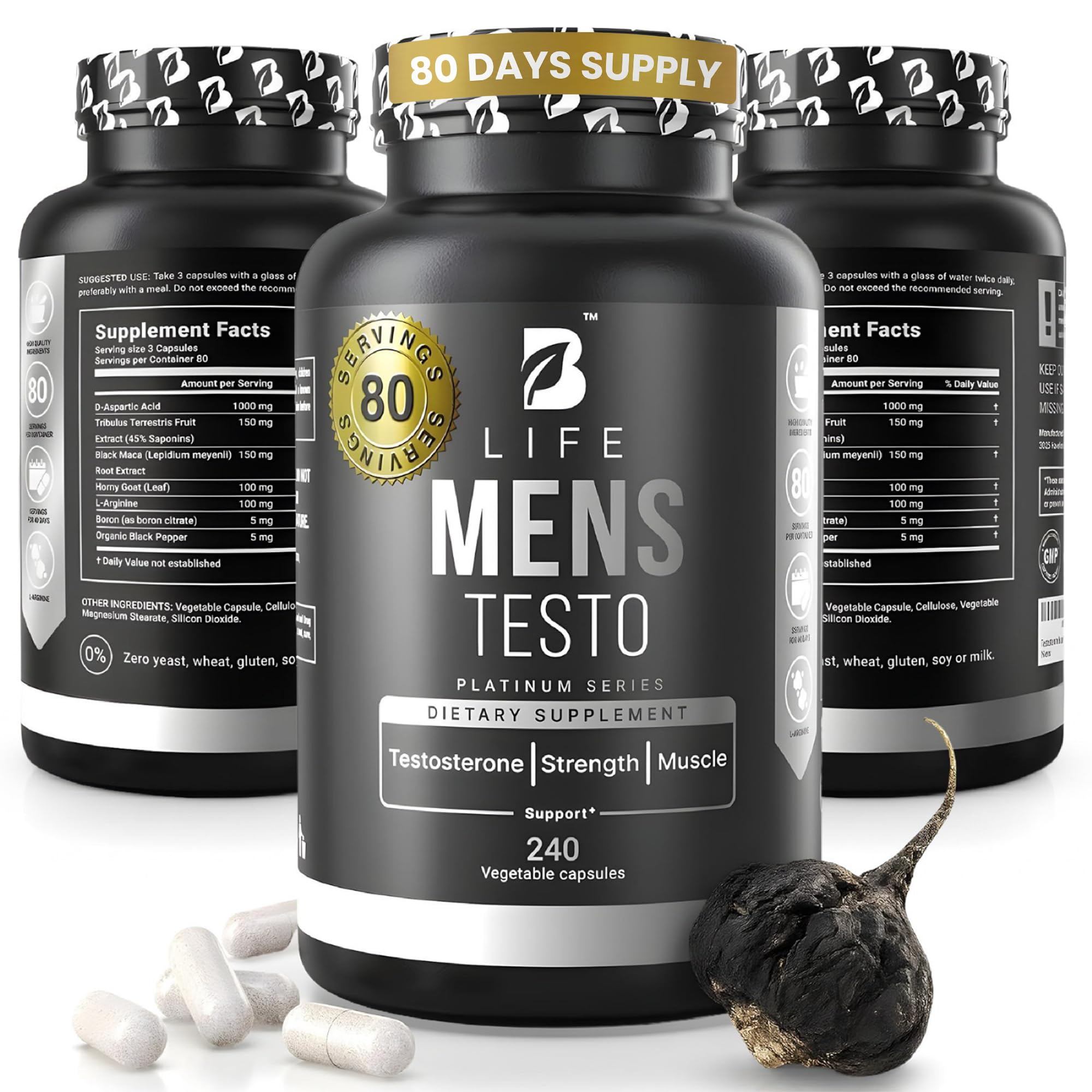 Testosterone Booster Supplement for Men | Boron supplement for men with Tribulus Terrestris, Black Maca, Horny Goat Weed, L-Arginine | Stamina, Endurance, Muscle growth & strength | 80 Servings