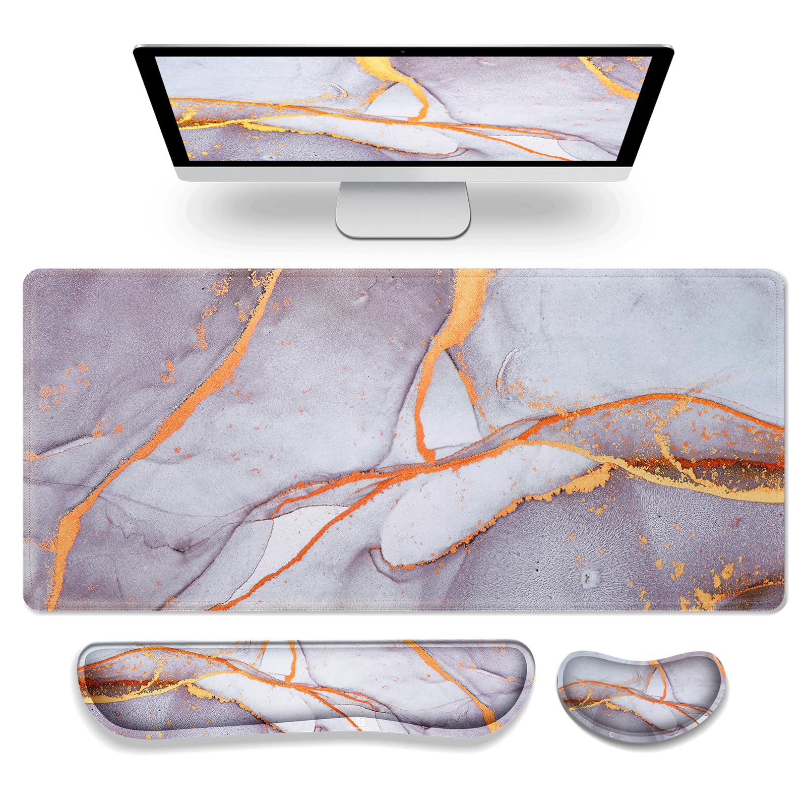 Gimars 3 in1 Mouse Pad and Keyboard Wrist Rest, Large Gaming Mouse Pad & Keyboard Wrist Rest Support for Desk, Office, Home,Memory Foam Comfortable Wrist Pad, Easy Typing Pain Relief,Gray Golden