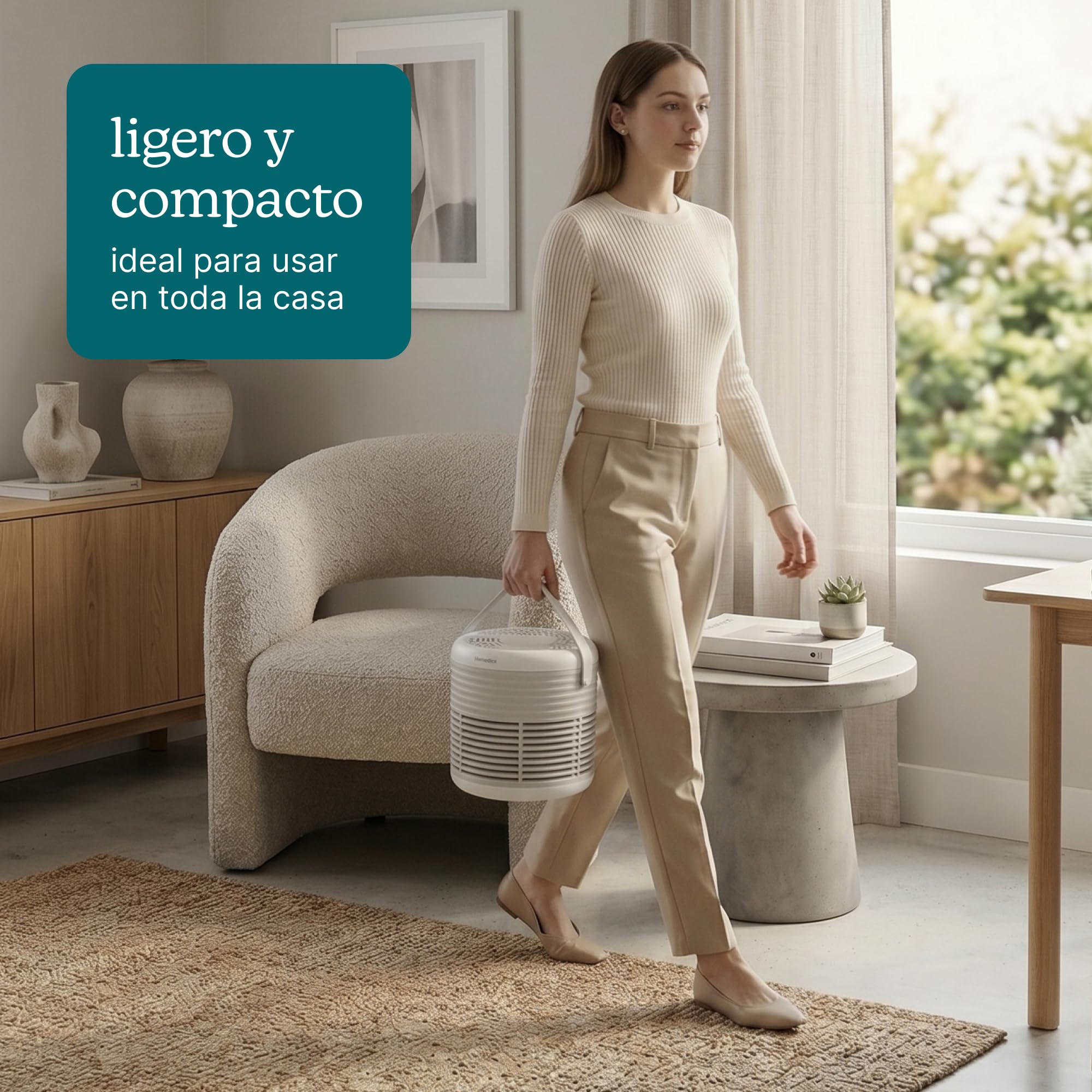 Homedics WhisperPure Comfort Purificador de Aire, True HEPA, Piedra | Silencioso, Portátil, Filtros con Filtración 3 en 1 contra Polvo, Polen y Olores, 3 Velocidades, Hogar y Oficina