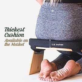 MONK & LLAMA Meditation Bench - Kneeling Bamboo Bench with Foldable Legs & Cushion - Perfect Kneeling Stool Ergonomic Bamboo Yoga Bench for Extended Practice - Includes Carrying Bag (Black)