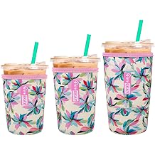 HEYSKAY Insulated Coffee Cup Sleeves Reusable Neoprene Iced Coffee Sleeve for Hot Cold Drinks Beverage Cooler Sleeve Coffee Koozies 16-32OZ for Starbucks Dunkin Coffee and MorePurple Flower