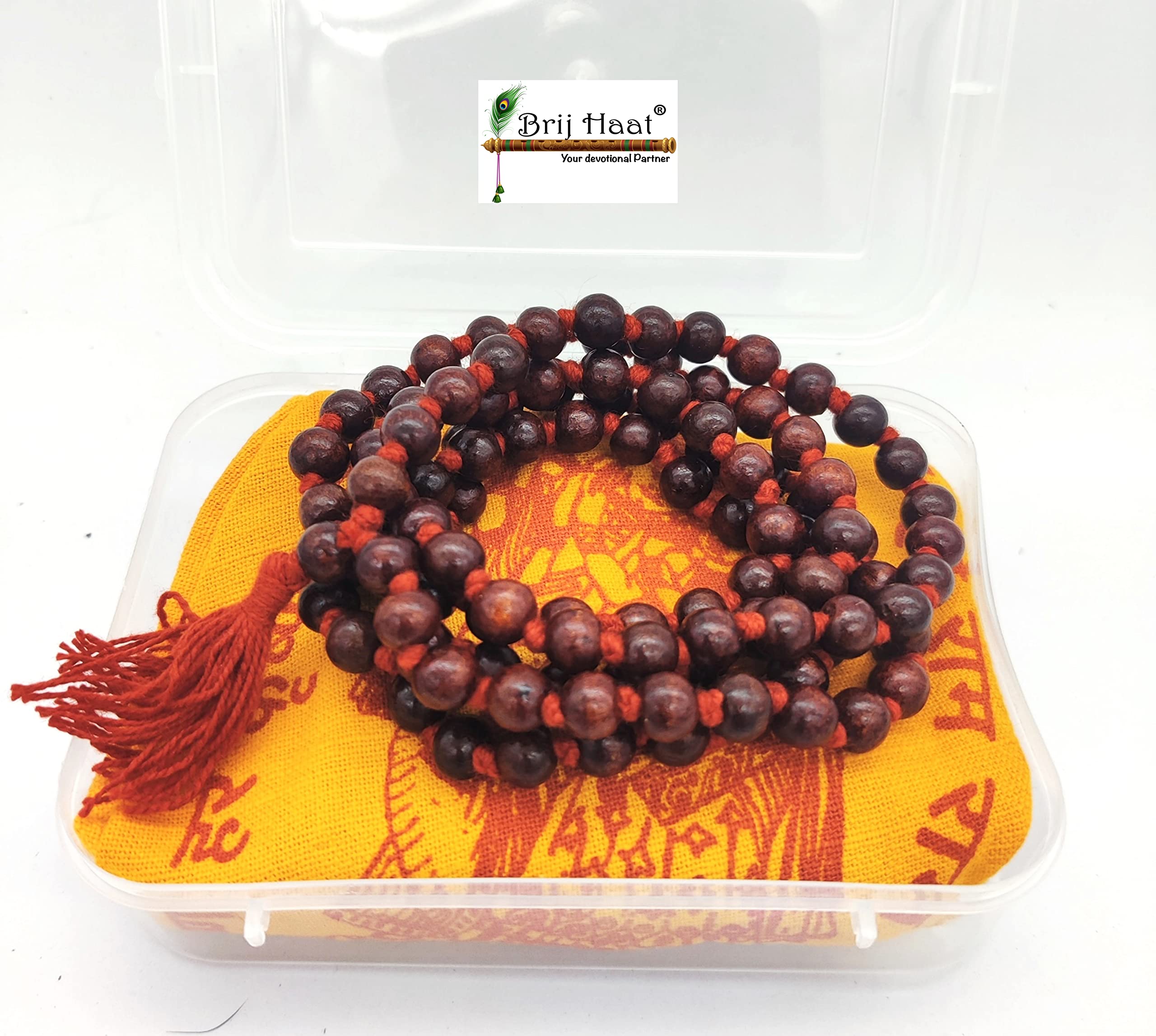 BRIJ HAATBRIJ HAAT Original Rosary Lal Chandan Mala 108+1 Beads with Cotton Gaumukhi Japa Bag