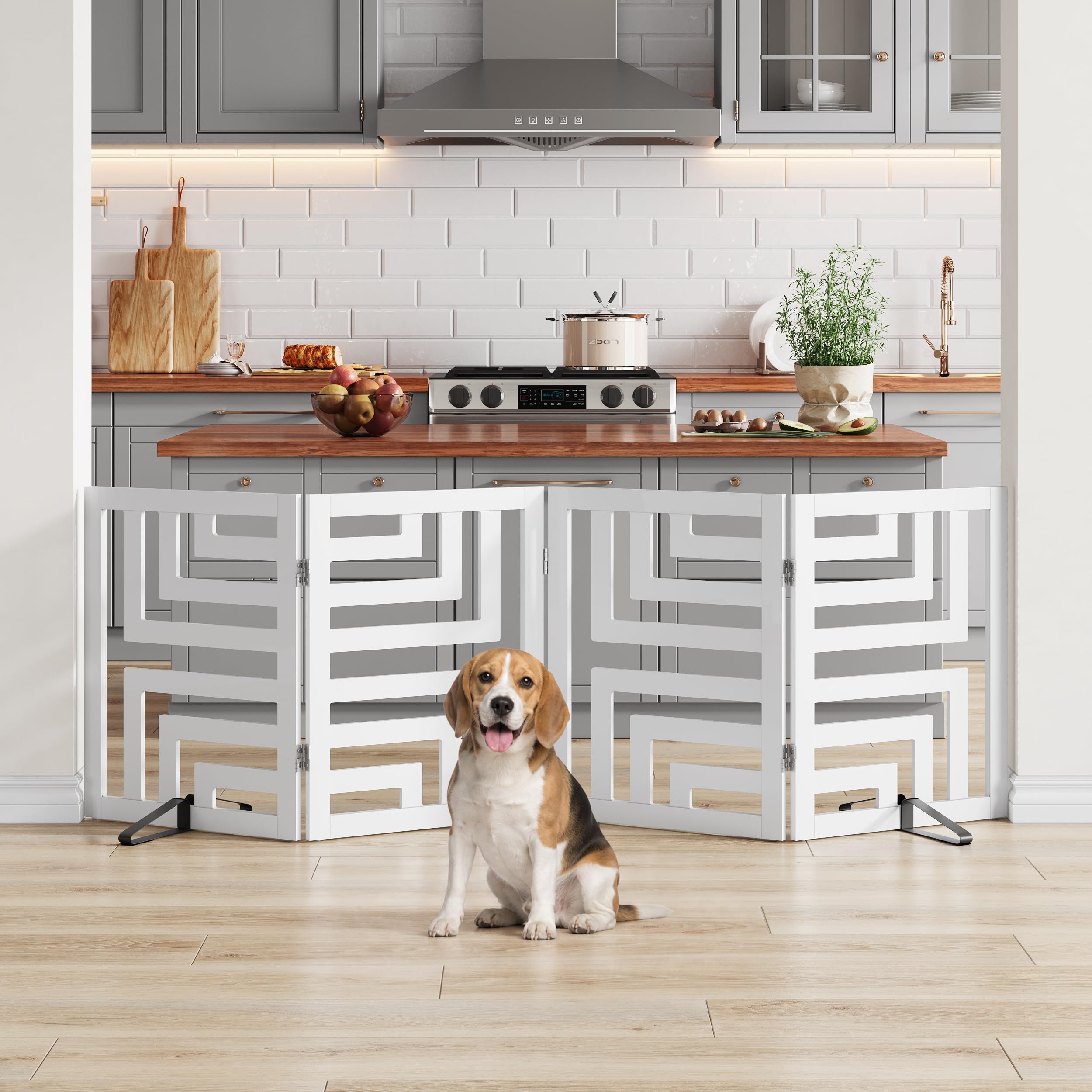 Dog Gate, Angled Design Freestanding Dog Gates for Doorways 4 Panels (white)