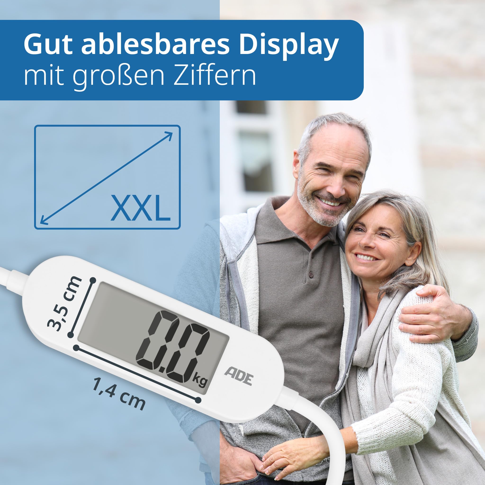 ADE Faltbare Reisewaage | digitale Personenwaage mit 180 kg Tragkraft in 100-g-Schritten | präzise Körperwaage mit LCD-Display