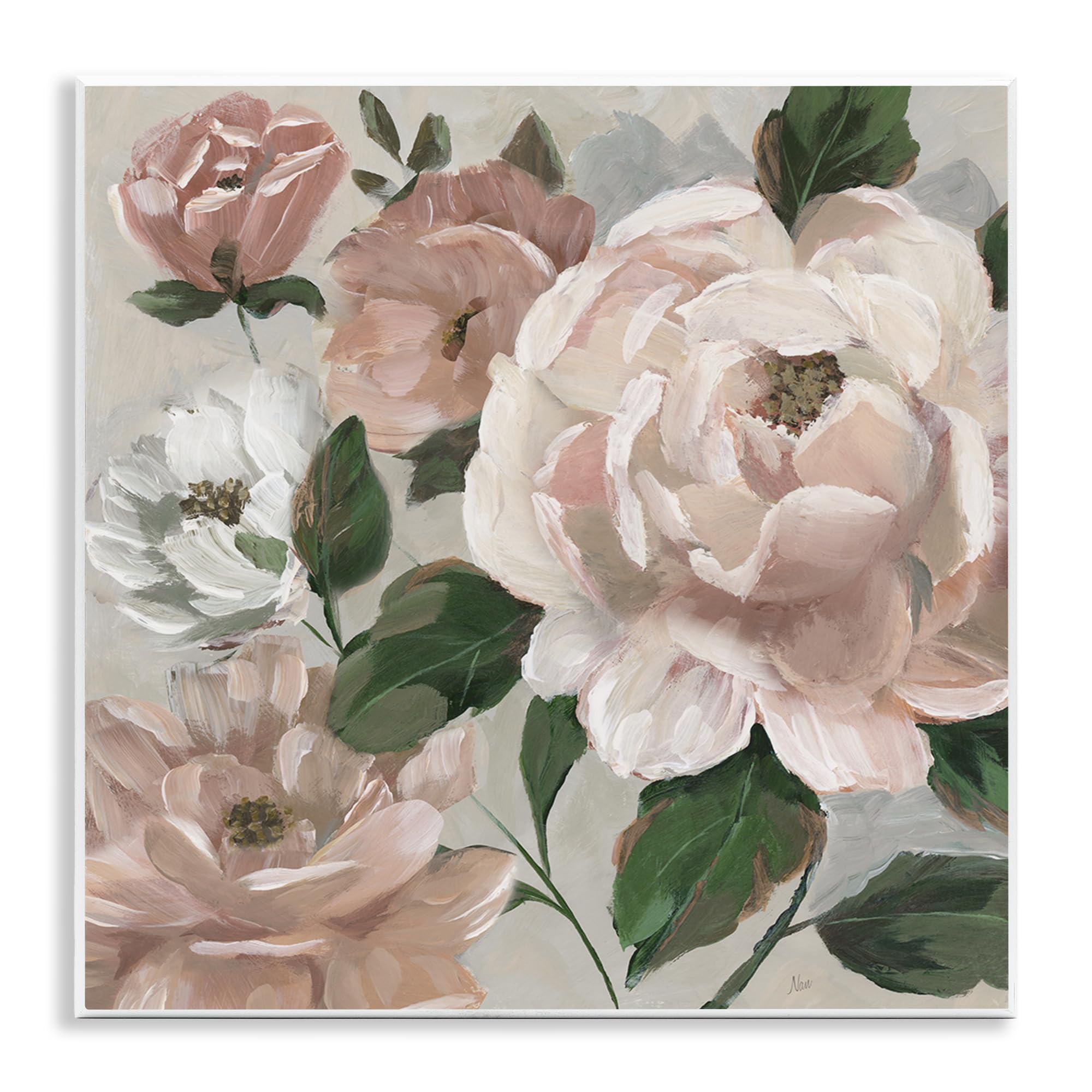 Stupell Industries 'Delicate Blush Peonies with Leaves', Wall Plaque Art, 12 x 12 Inches, Easy to Hang and Sturdy, Made in USA, by Nan