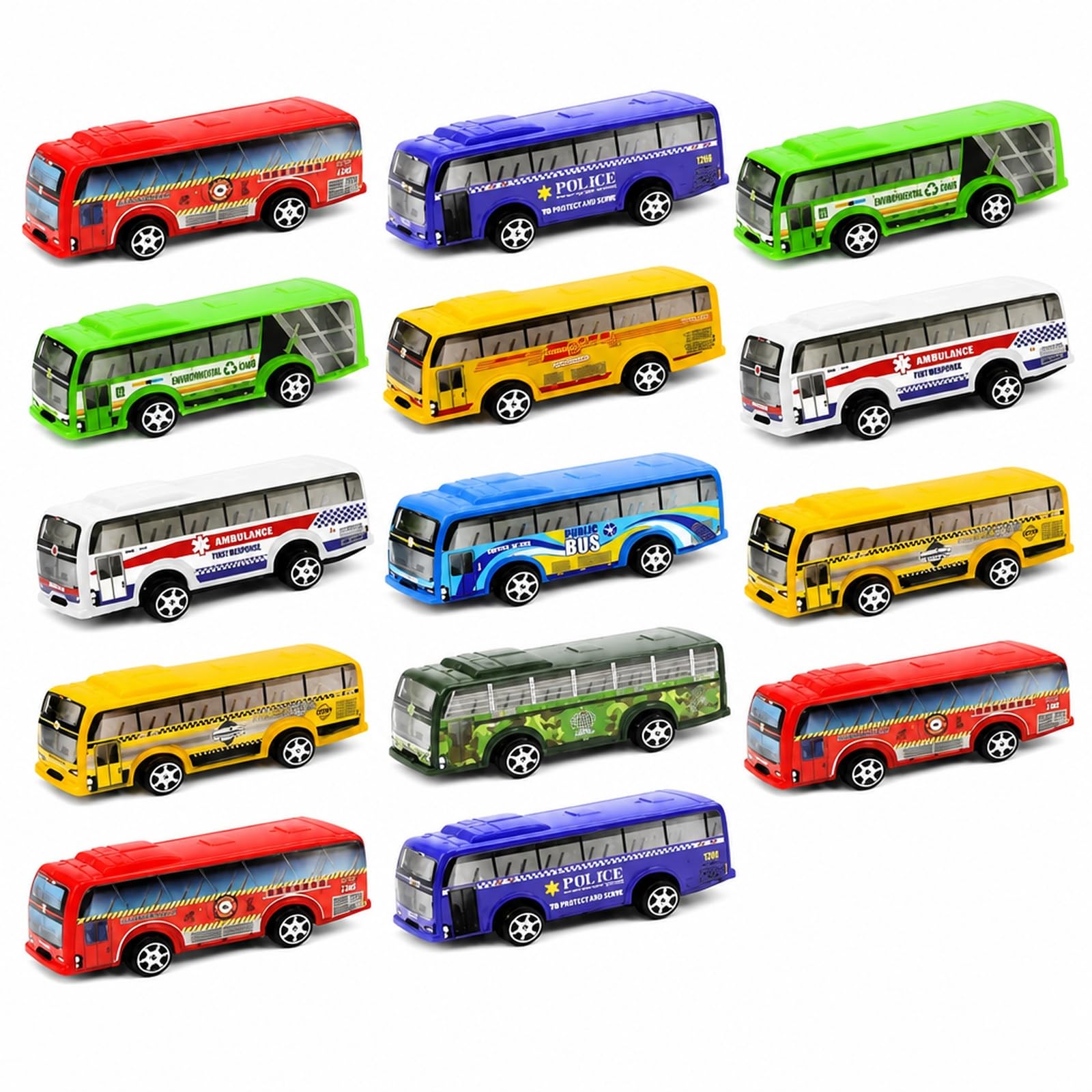 MXHBSTP 14 Piece Bus Toys Set with Pull Back Action and Mixed Designs