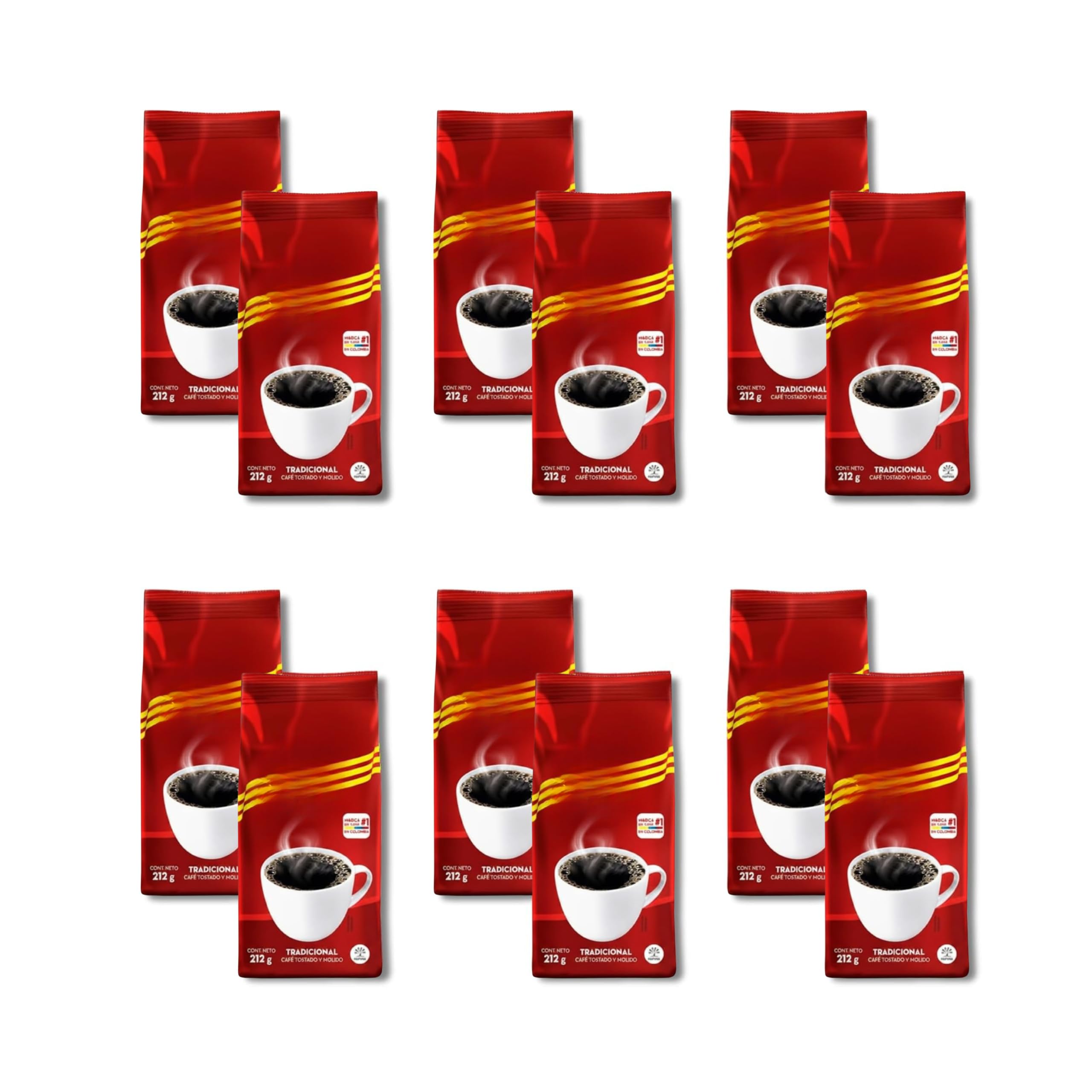 Pack de 12 Unidades de 212g (Total 2.54 kg) - Café Colombiano Tostado y Molido - Sabor Auténtico y Aroma Intenso - NEXU
