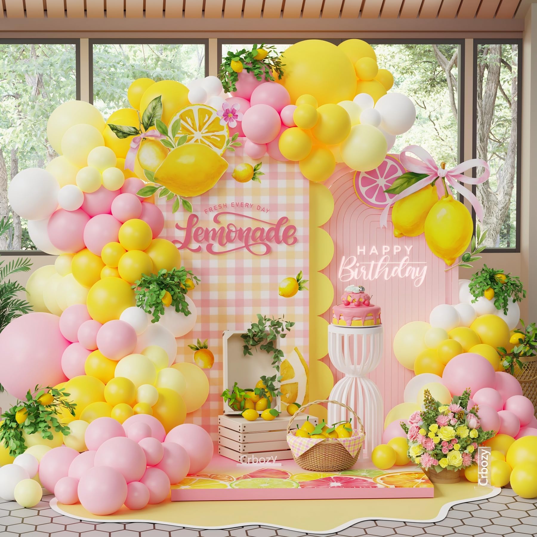 160 Stück Limonade-Geburtstagsdekorationen für Mädchen, rosa und gelb, Ballonbogen-Set für Sommer, Zitrone, Geburtstagsparty, Babyparty, Brautparty, Dekorationen