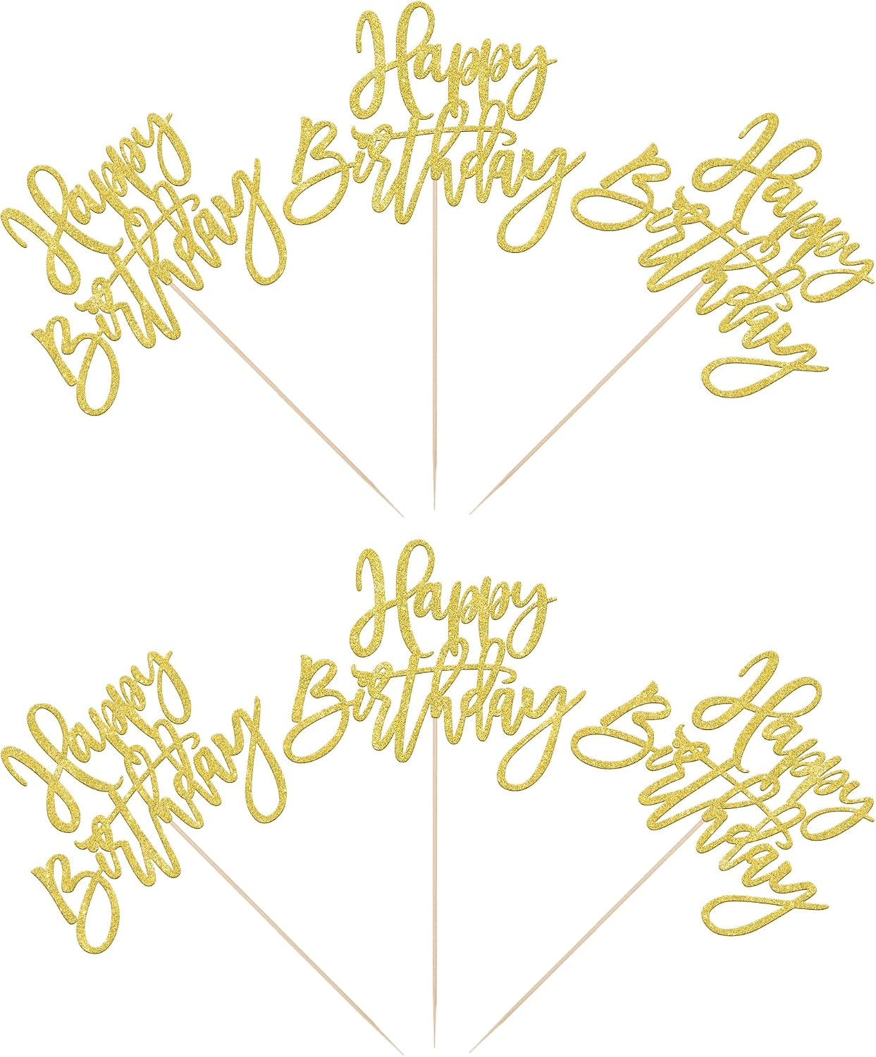 12 PCS Happy Birthday Centerpiece Sticks Double Sided Glitter Birthday Party Table Flower Centerpieces Floral Decorations for Celebrating Birthday Aniversary Party Centerpieces Sticks Supplies Gold