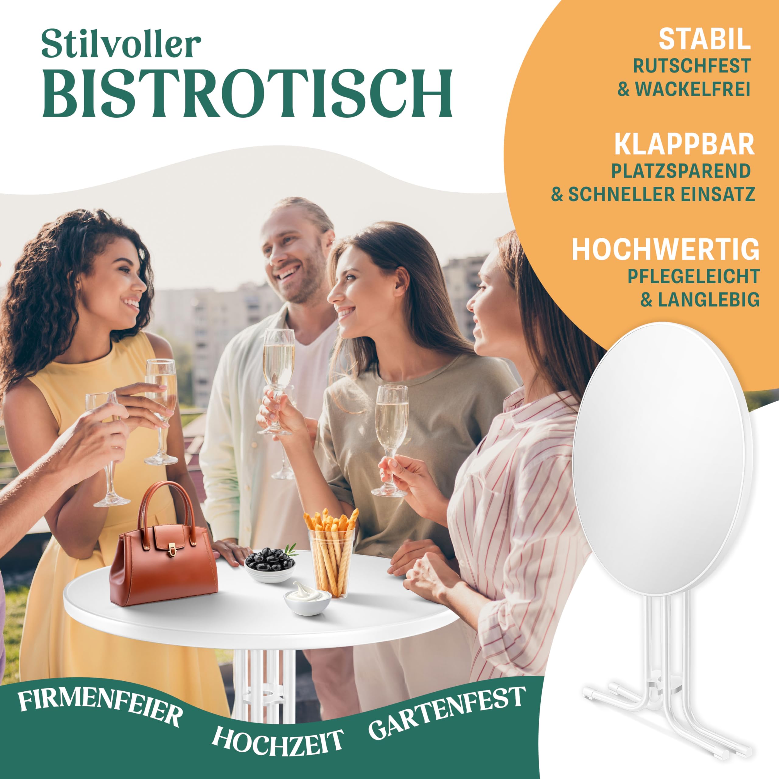 KESSER® Gastro Stehtisch klappbar Bistrotisch | Pulverbeschichtete Edelstahlplatte | höhenverstellbare Füße | Partytisch Tisch Ø 80cm | In- & Outdoor | Empfangstisch inkl. Husse | Klapptisch Gelb