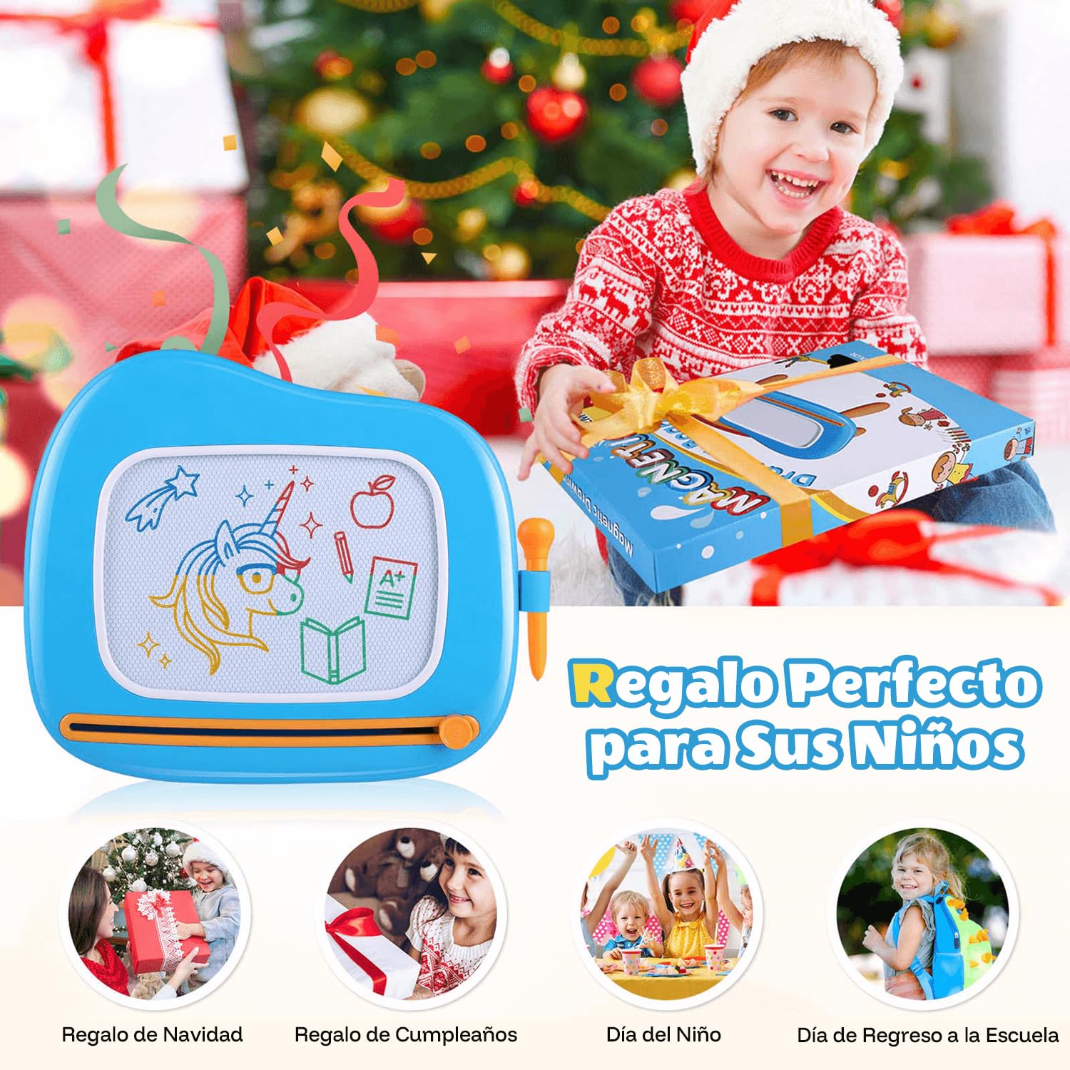 Smasiagon Juguetes Niños 1 2 3 Años, Pizarra Magnetica Infantil, Colorido Tableta Dibujo Magnético con Patas, Juguetes Educativos y Regalo Cumpleaños para Niñas Niños de 1-3 Años (Azul)