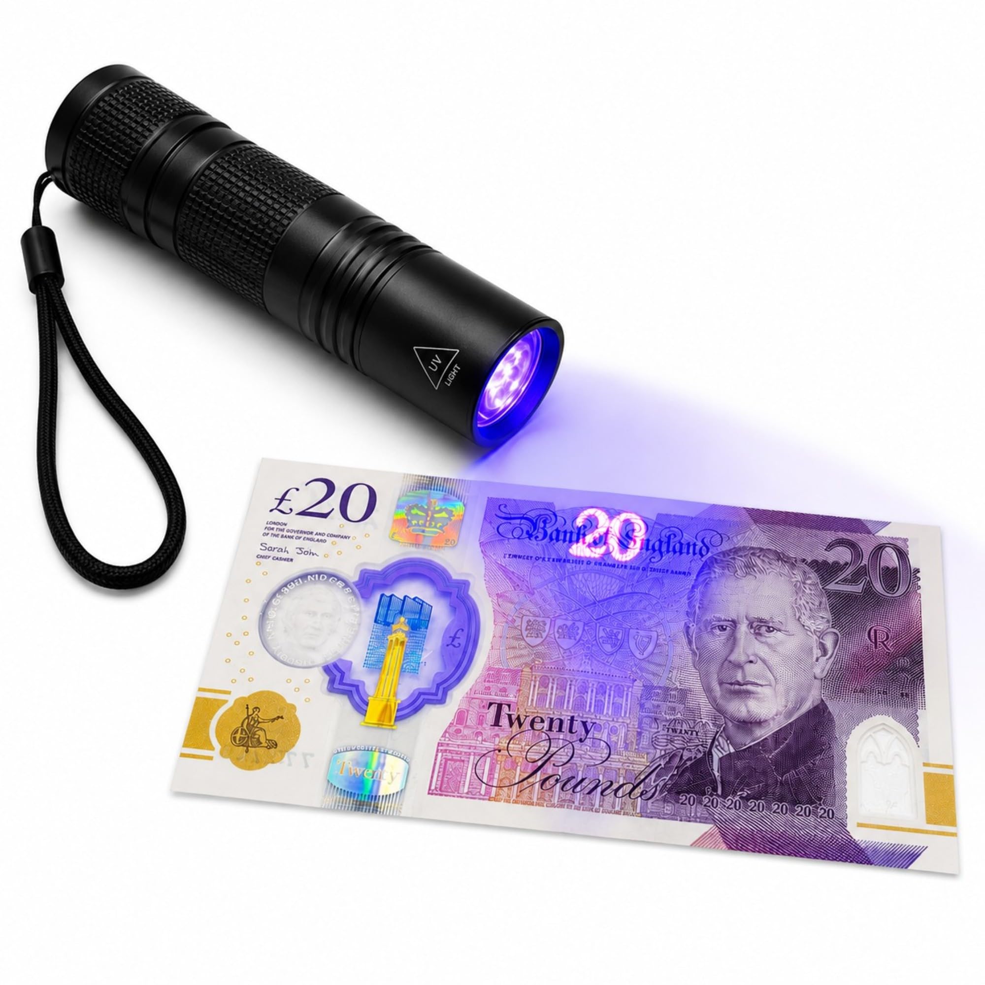 Mxman UV Counterfeit Detector Torch 365nm USB C Rechargeable Blacklight Flashlight for Fake Note Detection, Pet Urine & Stain Finder, Waterproof Portable UV Light for Cash Handling, Security Checks &