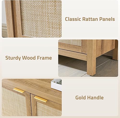 Miniatura 5 de Buffets - Juego de 2 aparadores de ratán gabinete de bar de cocina de granja con puerta decorada de ratán gabinete de almacenamiento de licores con