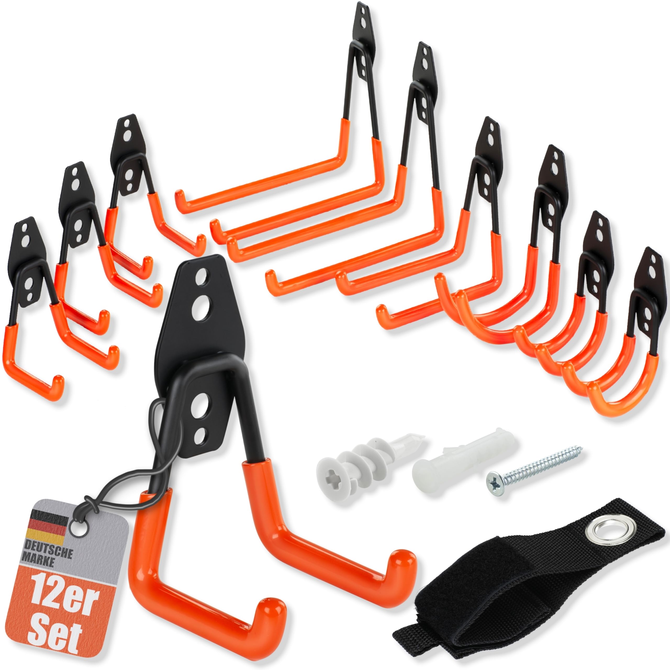 bonsport 12er Set Wandhaken für Garage - Schwerlasthaken zum Schrauben - Garagenhaken belastbar bis max. 40 kg - Haken Wand Schwerlast Leiterhaken Gerätehaken Gartengerätehalter