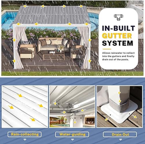 Miniatura 41 de MELLCOM Pérgola con listones de 10 x 12 pulgadas, pérgola de aluminio para exteriores con techo con listones ajustables, cortinas impermeables