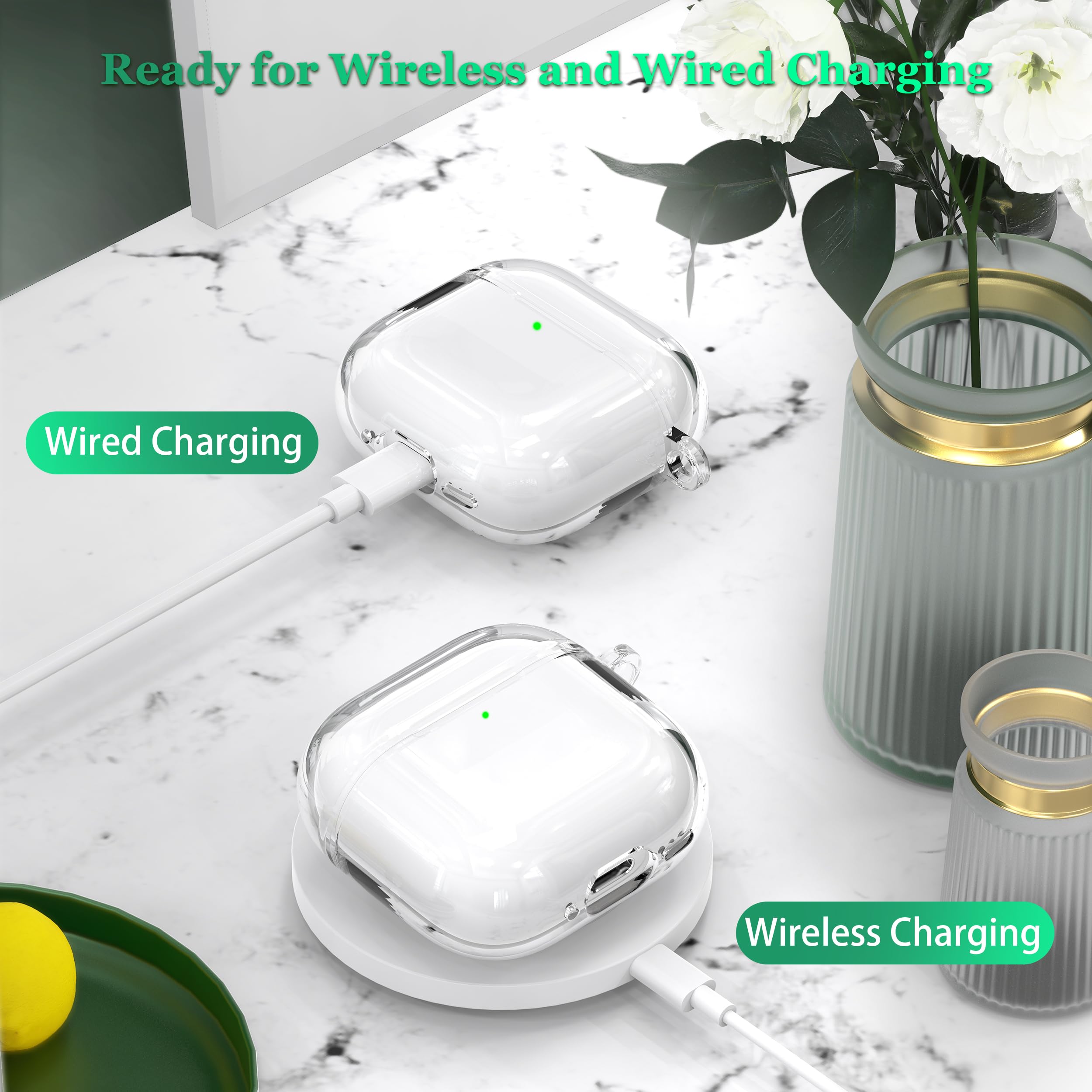 MHYALUDO Funda Compatible Con AirPods De Cuarta Generación 2024, TPU Suave, Muy Transparente, Antiamarilleo, Compatible Con AirPods 4, Con Kit De Limpieza Y Bonita Hebilla Redonda,Blanco