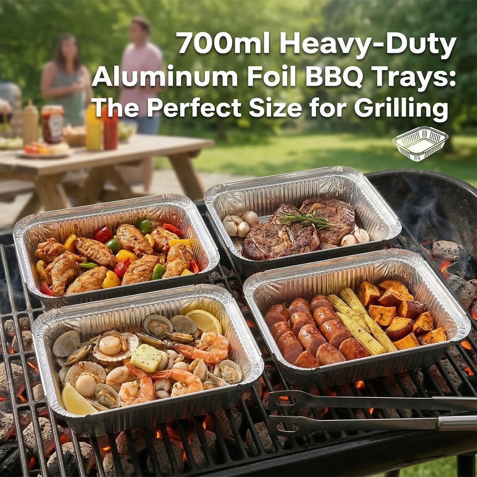 100er Set Aluschalen mit Deckel 700ml - Premium Alu Grillschalen & Einwegschalen - Ideal als Auflaufform mit Deckel für Backofen, BBQ Grill, Gefrierschrank & Batch Cooking
