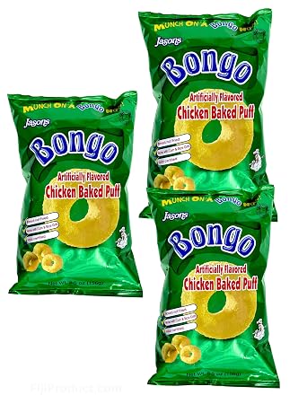 FIJI - Jasons Bongo CHICKEN Puffs Snack Family Pack Of 3 x 156g EA Made with Corn & Rice, Baked Puffs ...