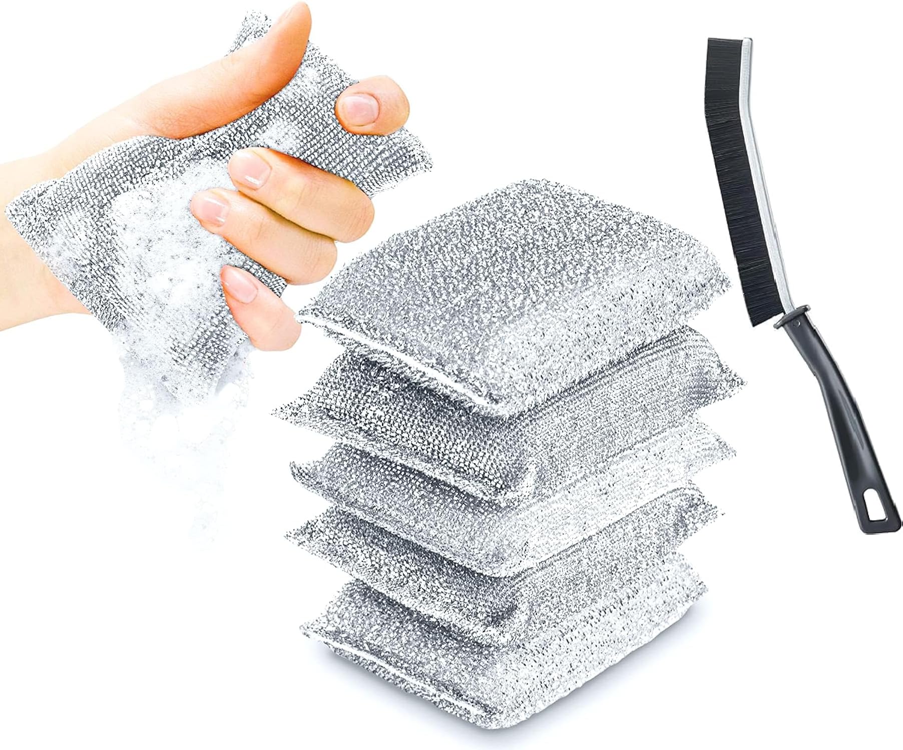 SHUTTLE ART 6 Pack Non-Scratch Wire Dish Cleaning Pads with Gap Cleaning Brush, Multipurpose Kitchen Sponge Scrubber, Heavy Duty, Non-Scratch (B0D5762CR8) Amazon Price History, Amazon Price Tracker