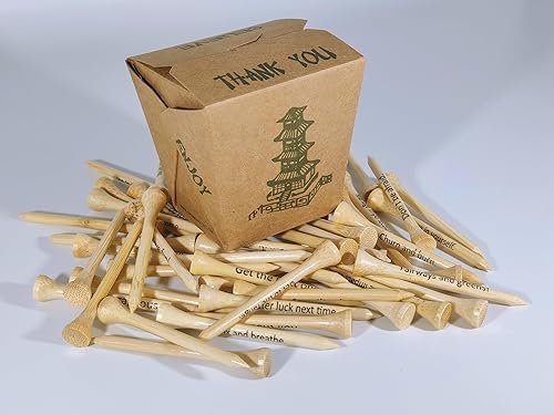 Miniatura 2 de Paquete de 50 camisetas de golf de bambú de 2 34 pulgadas  Cada camiseta de golf impresa con un mensaje de fortuna