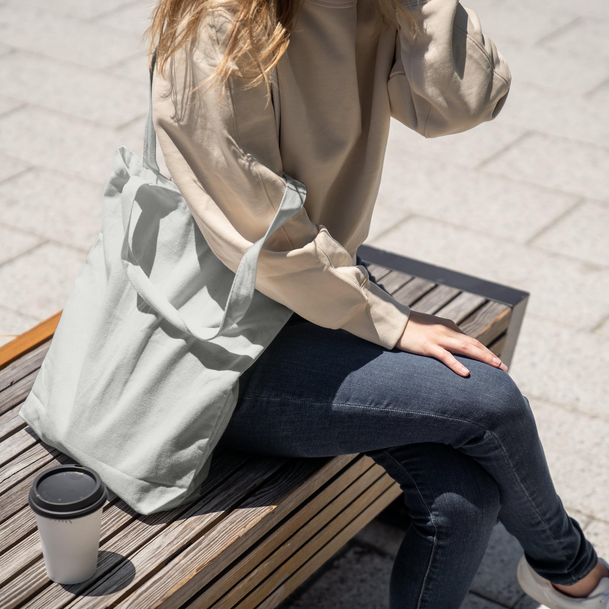 URBAN 5884 Cotton Bag 38 x 42 cm, Pack of Blank Bags, Long Straps, Durable Fabric Bags, Reusable Shopping Bag for Printing or Painting